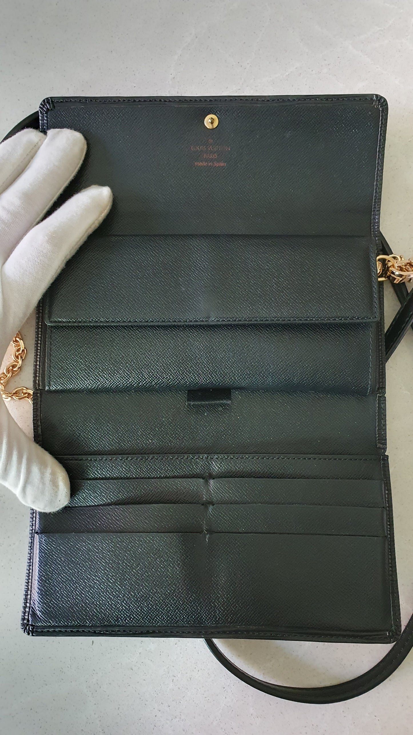 Authentic Louis Vuitton Upcycle Long Black Epi Wallet on Strap & Chain