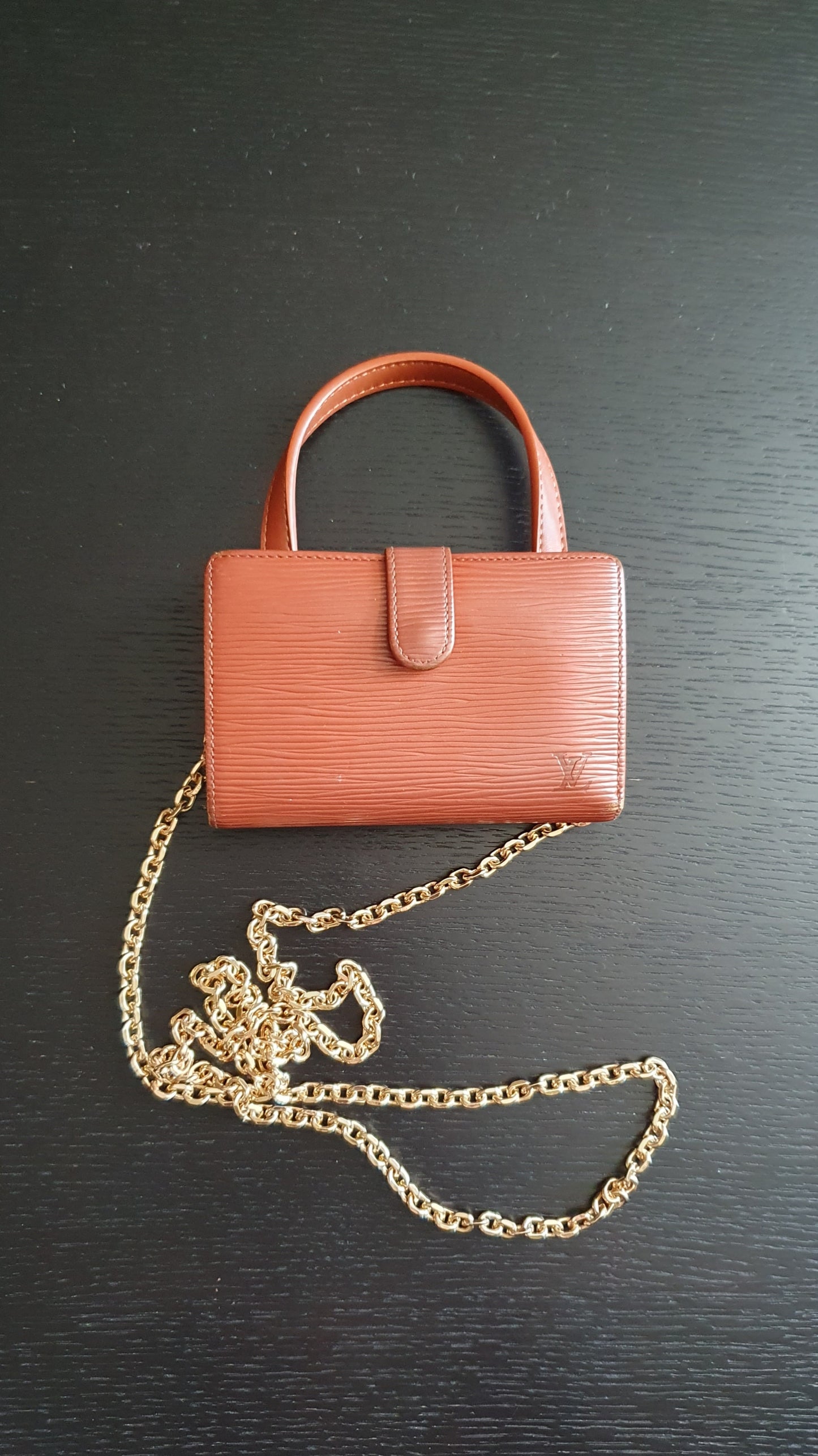 Authentic Louis Vuitton Upcycle Small Compact Epi Wallet with Strap and Chain
