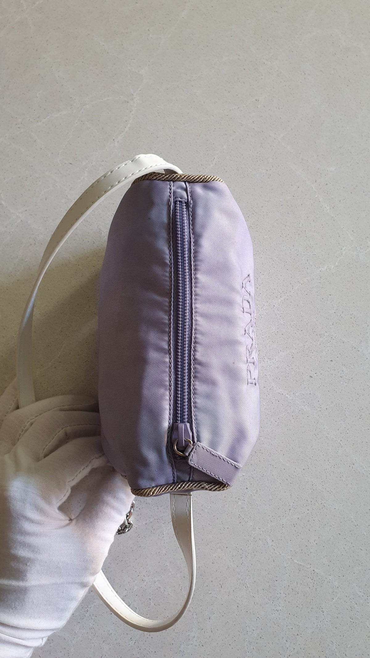 Authentic Prada Upcycle Lilac Pouch with Strap and Chain