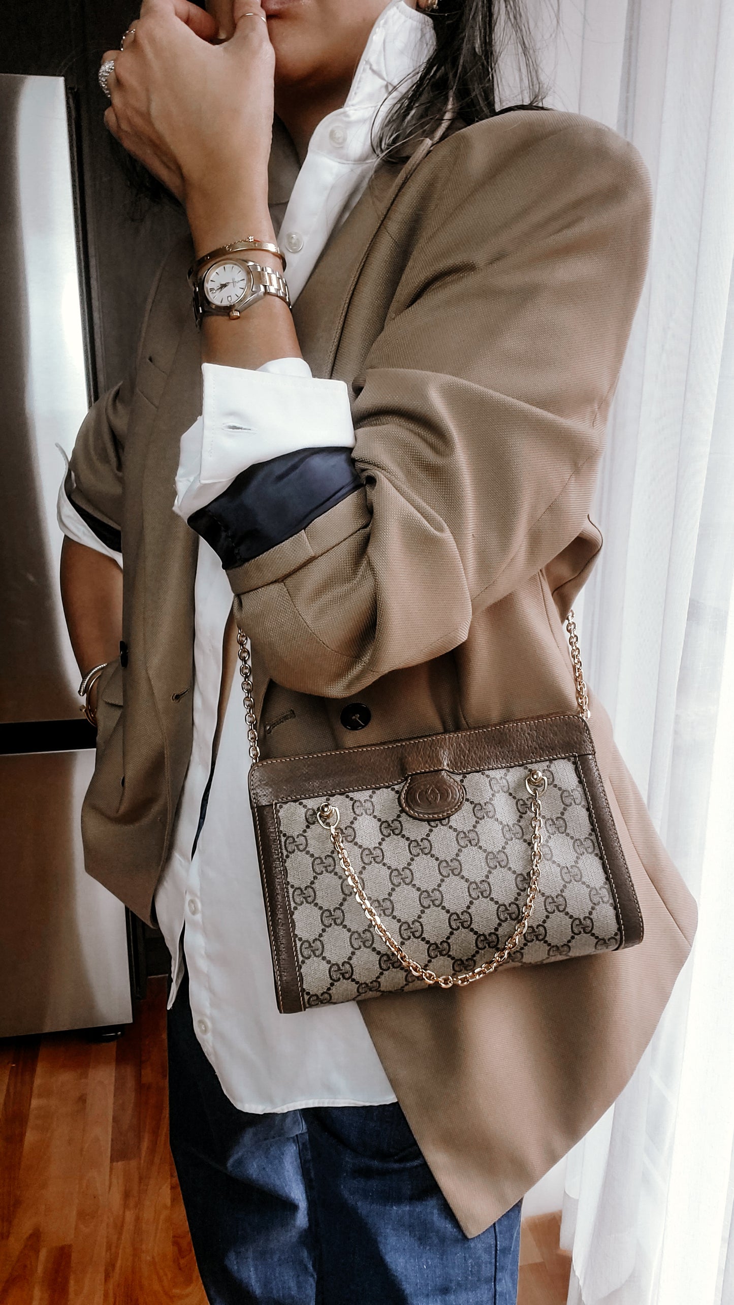 Authentic Vintage Gucci Upcycle Brown Purse with Chains (with velcro closing)