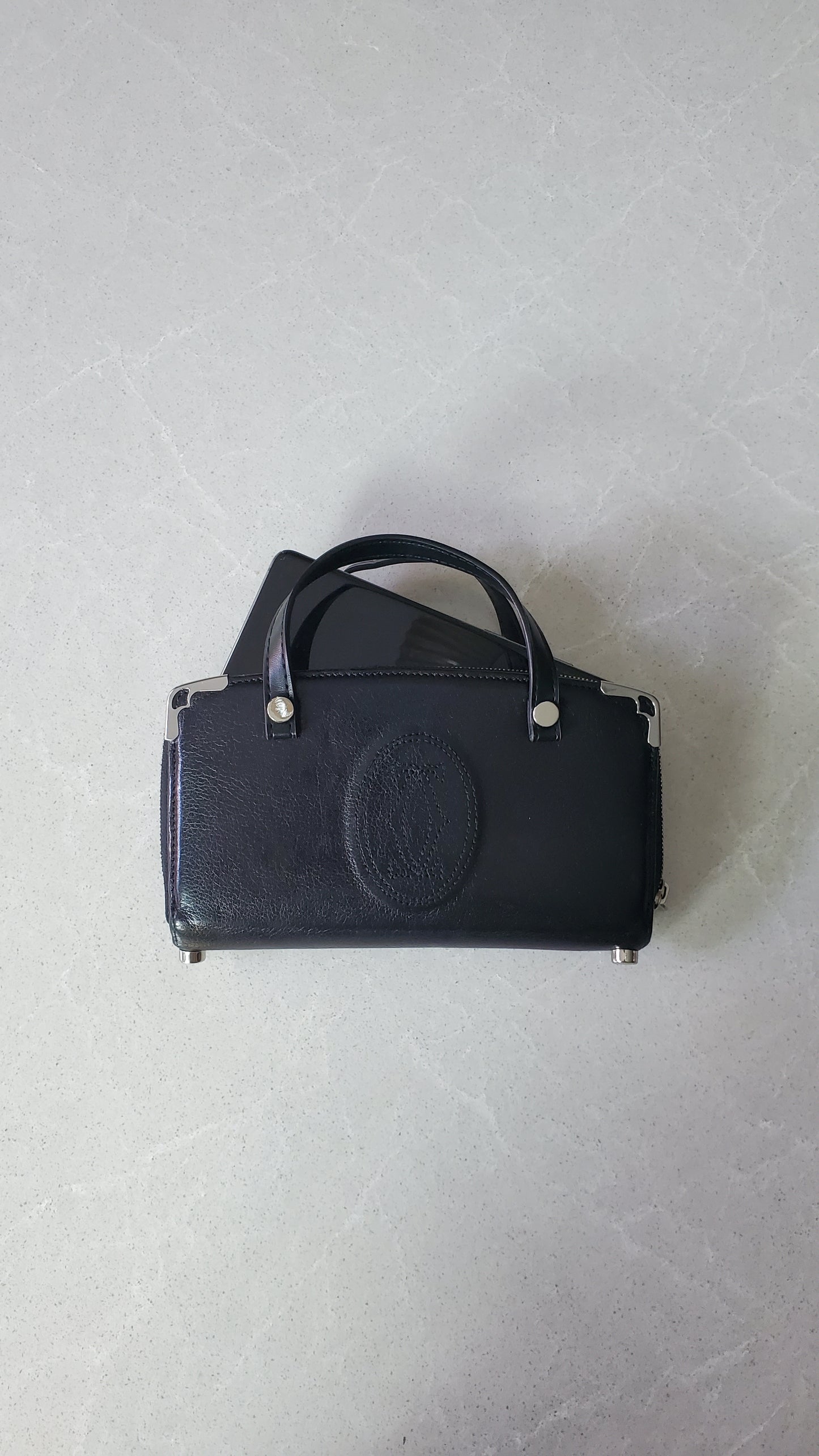 Authentic Vintage Cartier Upcycle Black Leather Wallet with Two Handles