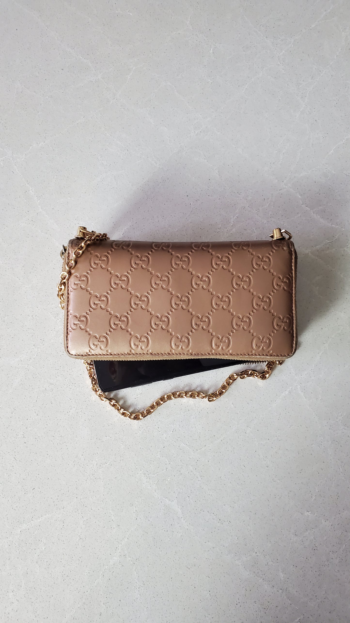 Authentic Gucci Upcycle Zip Wallet with Shoulder Chain