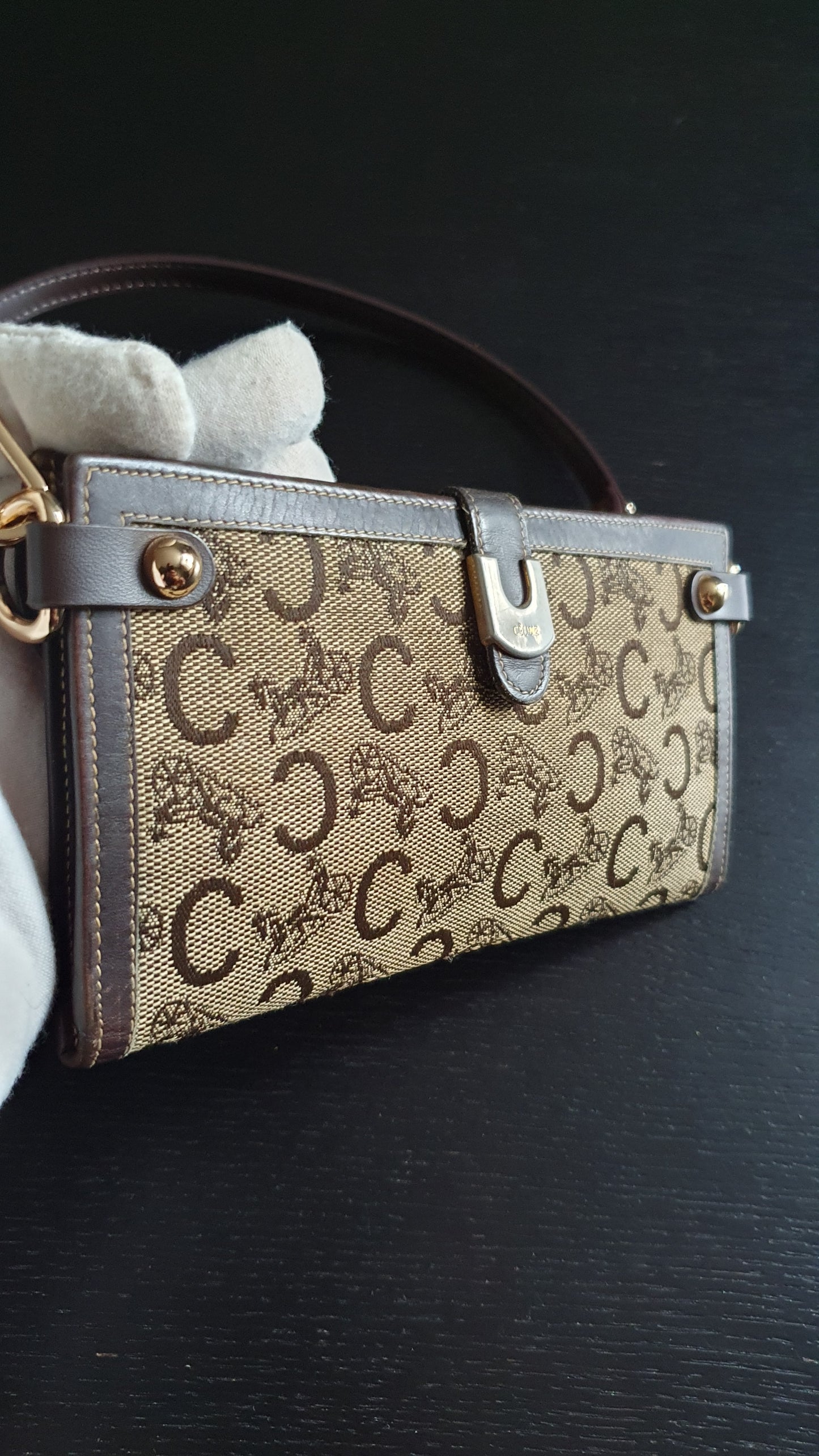 Authentic Vintage Celine Upcycle Wallet with Shoulder Strap