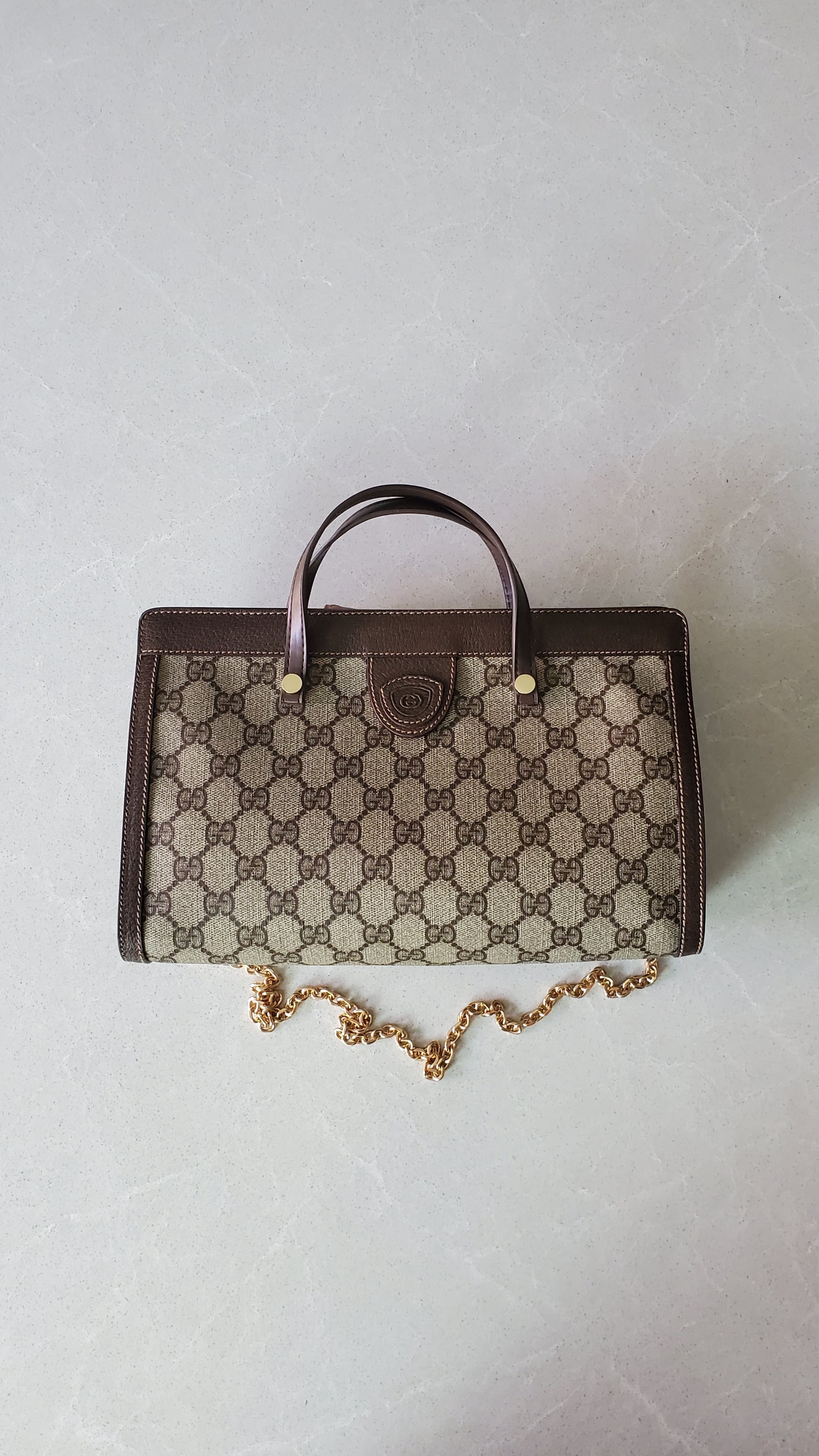 Authentic Vintage Gucci Upcycle Brown Purse (with velcro closing) with Handles & Chain