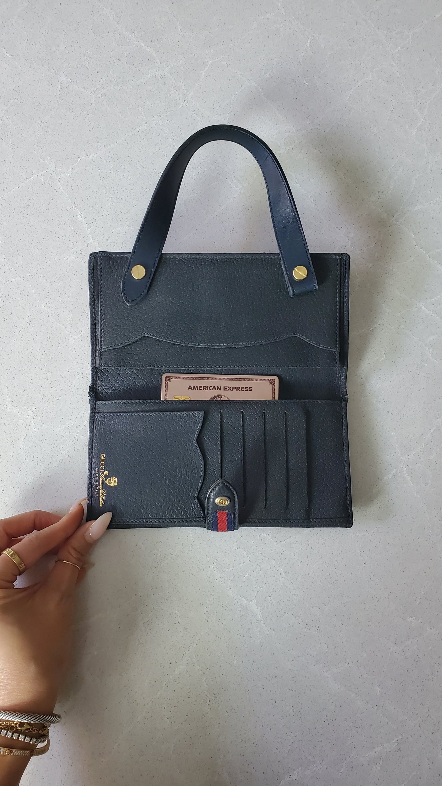 Authentic Vintage Gucci Upcycle Navy Wallet with Single Strap