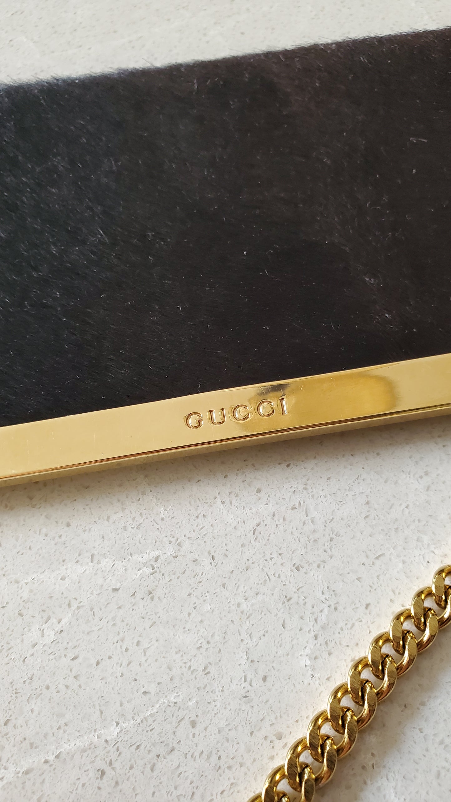 Authentic Unique Vintage Gucci Upcycle Versatile Black Furry Flap Wallet on Chain