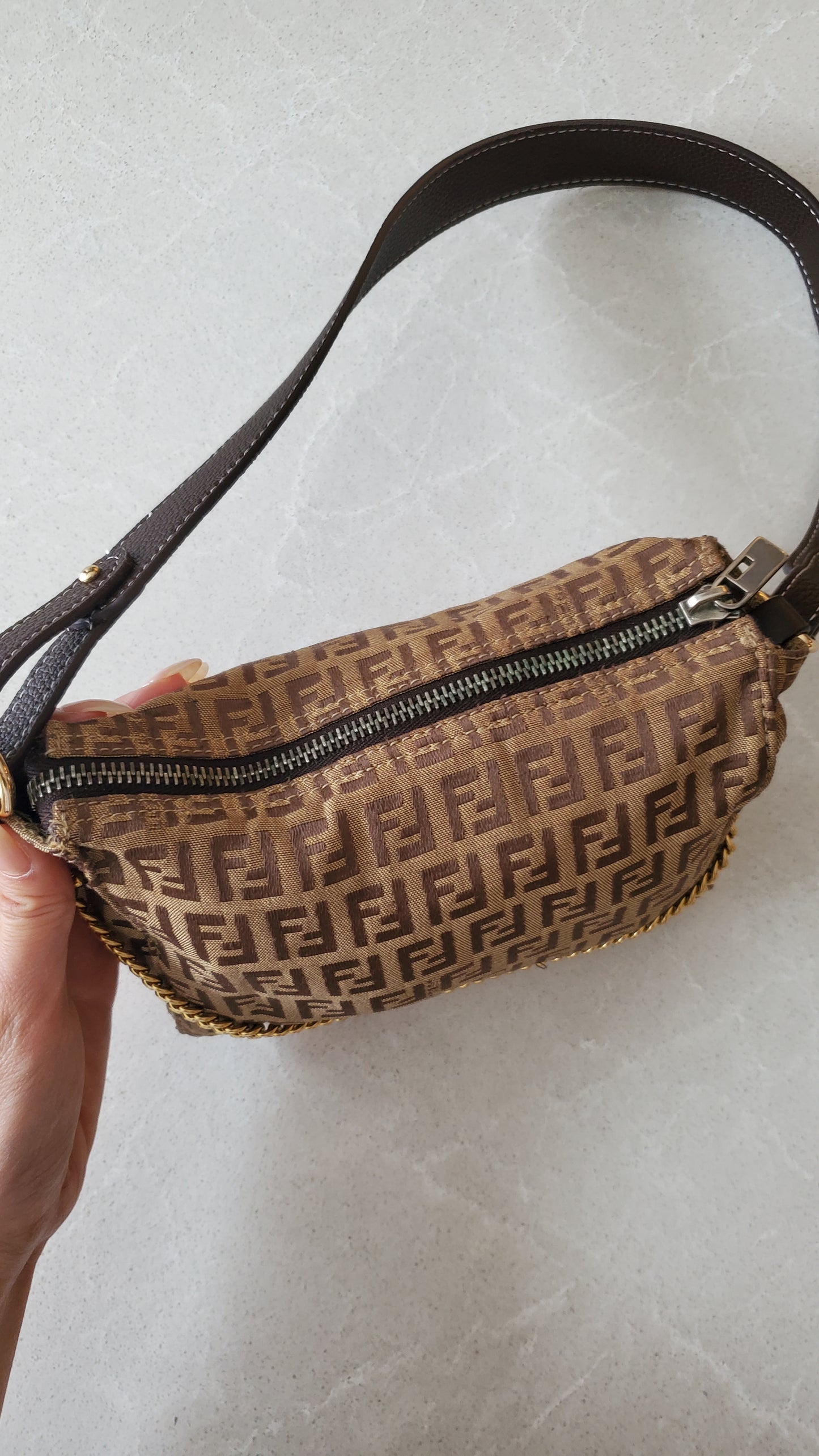 Authentic Vintage Fendi Upcycle Brown Shoulder Purse with Chain & Strap