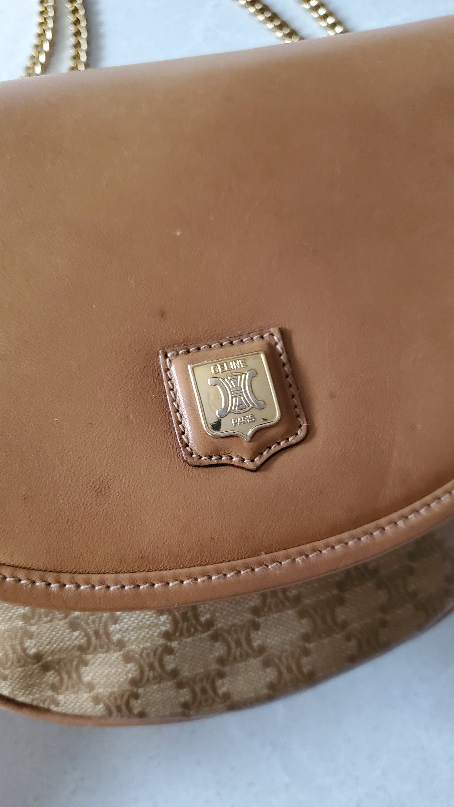 Authentic Vintage Celine Upcycle Tan Purse on Chain