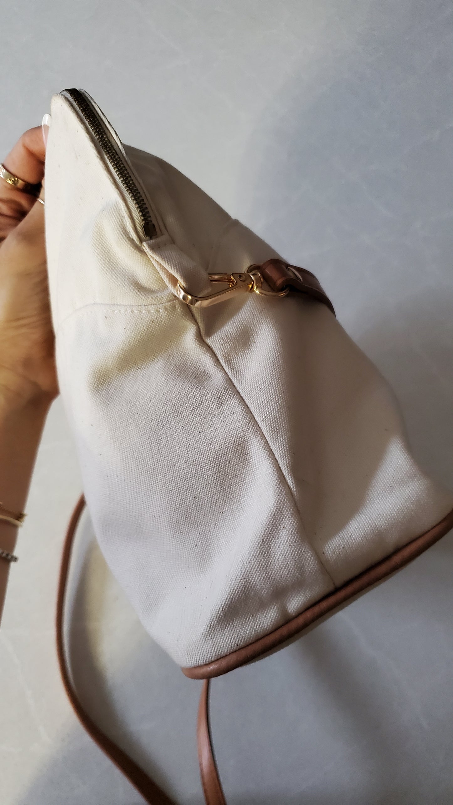 Authentic Hermès Upcycle Large Cream Canvas Bag on Strap