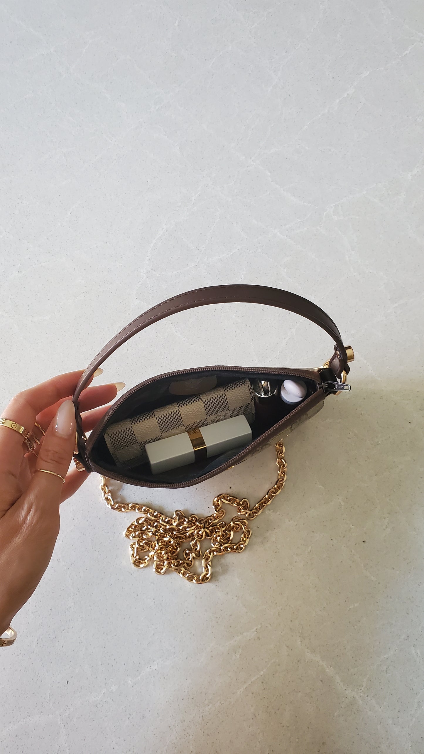 Authentic Vintage Gucci Upcycle Small Brown Pouch with Chain & Strap
