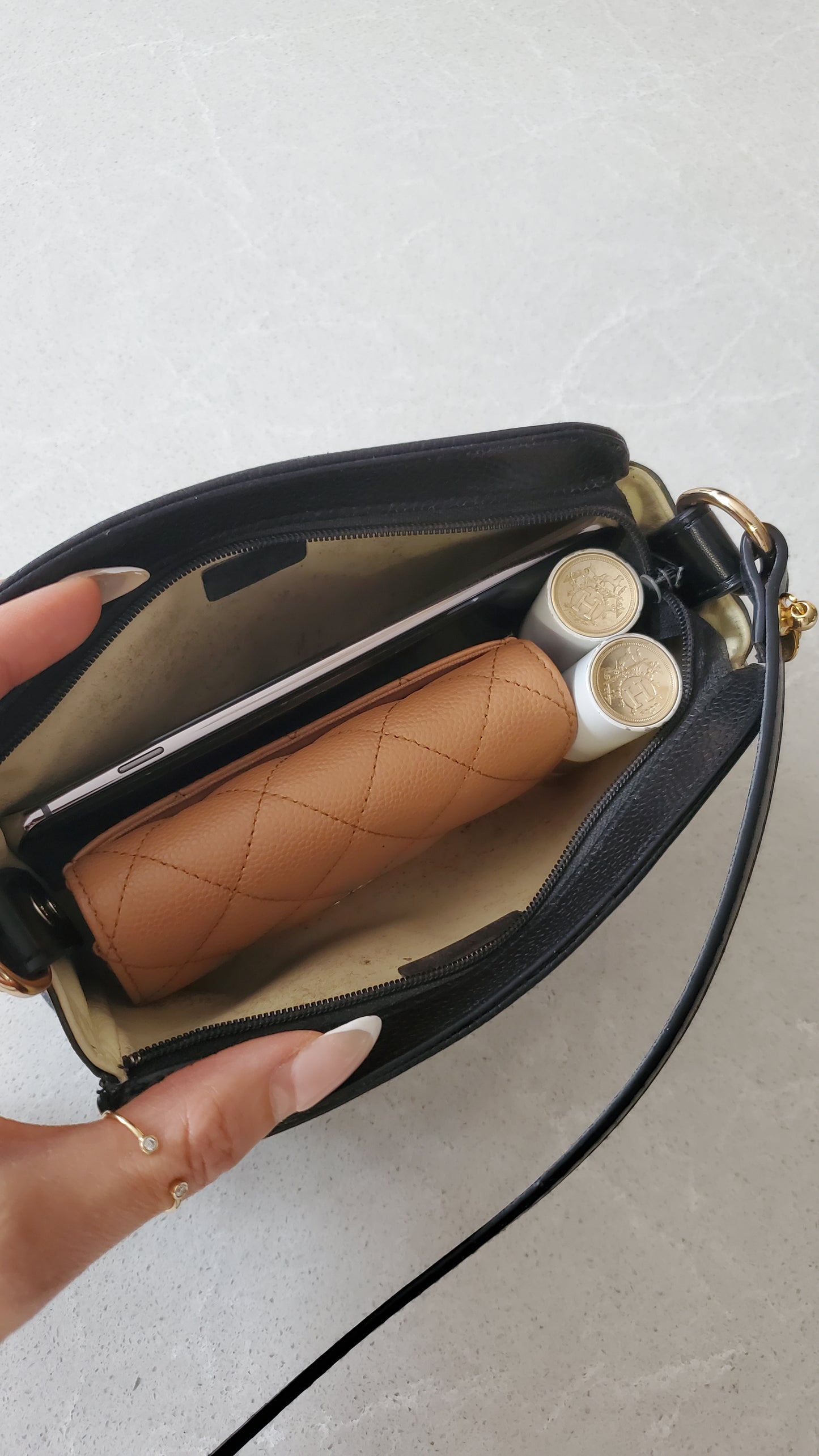 Authentic Vintage Chanel Upcycle Black Caviar Perfect Size Pouch with Strap