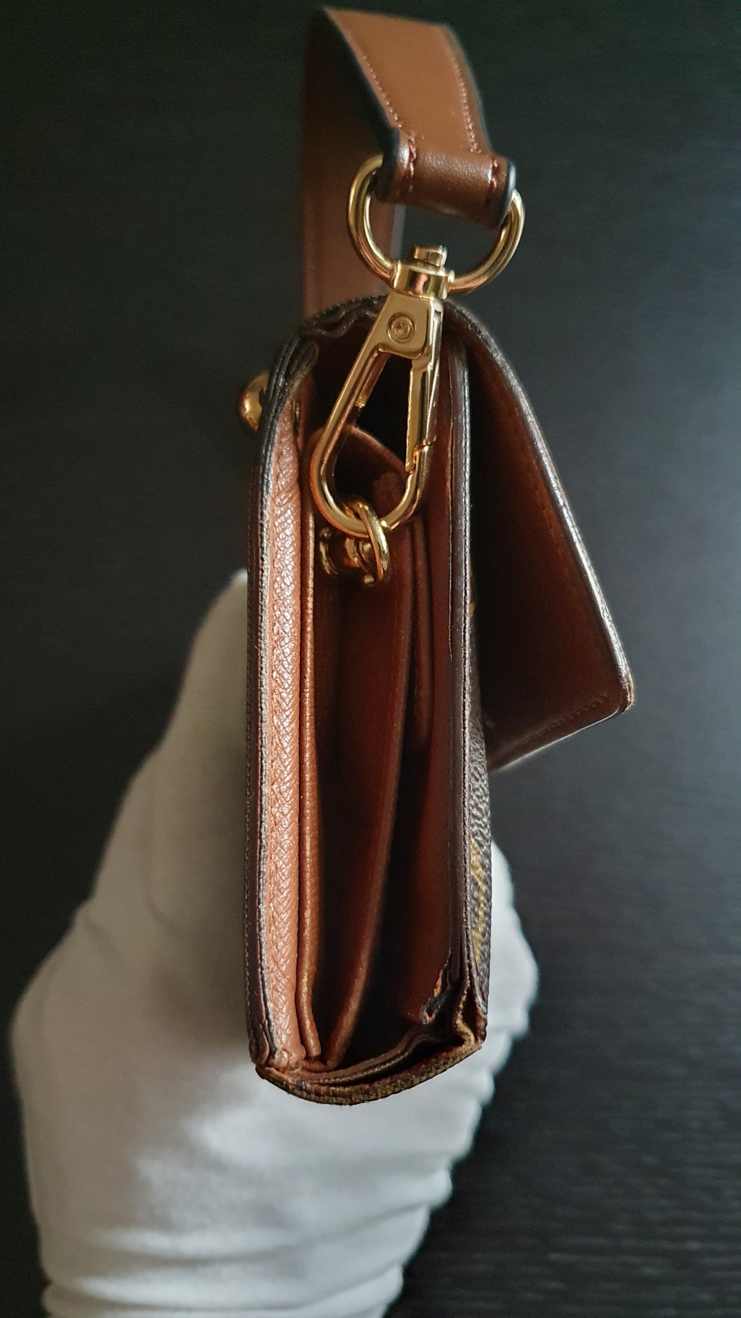 Authentic Vintage Louis Vuitton Small Brown Wallet with Short Handle Strap
