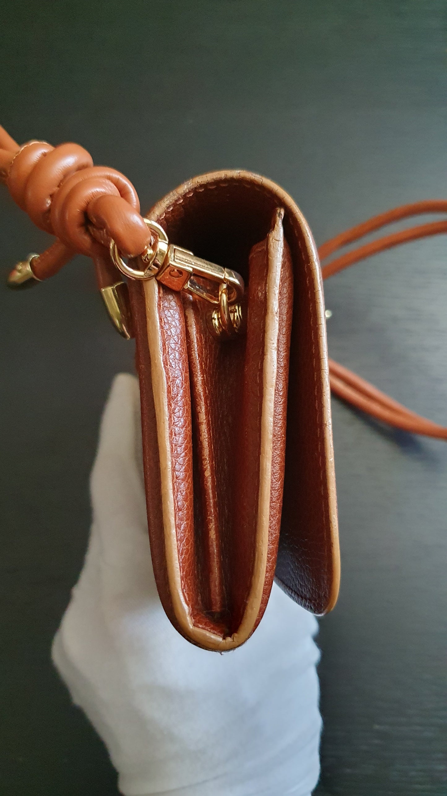 Authentic Chloe Upcycle Brown Leather Long Wallet with Strap