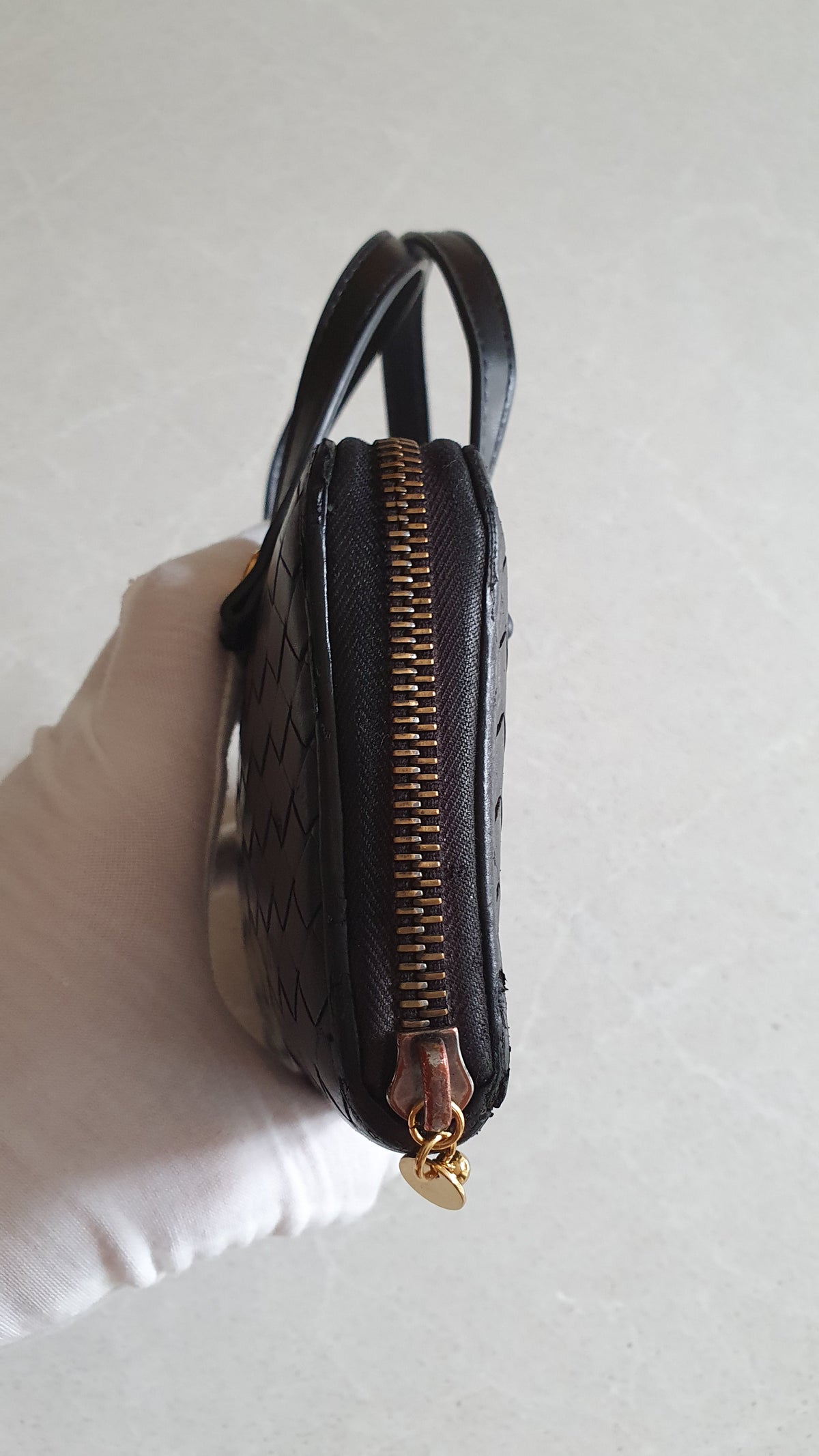 Authentic Bottega Veneta Upcycle Black Zip Wallet with Two Handles