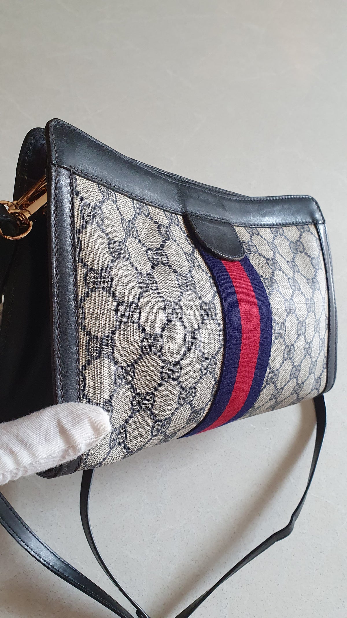 Authentic Vintage Gucci Upcycle Dark Navy Purse (with velcro closing) with Straps and Chain