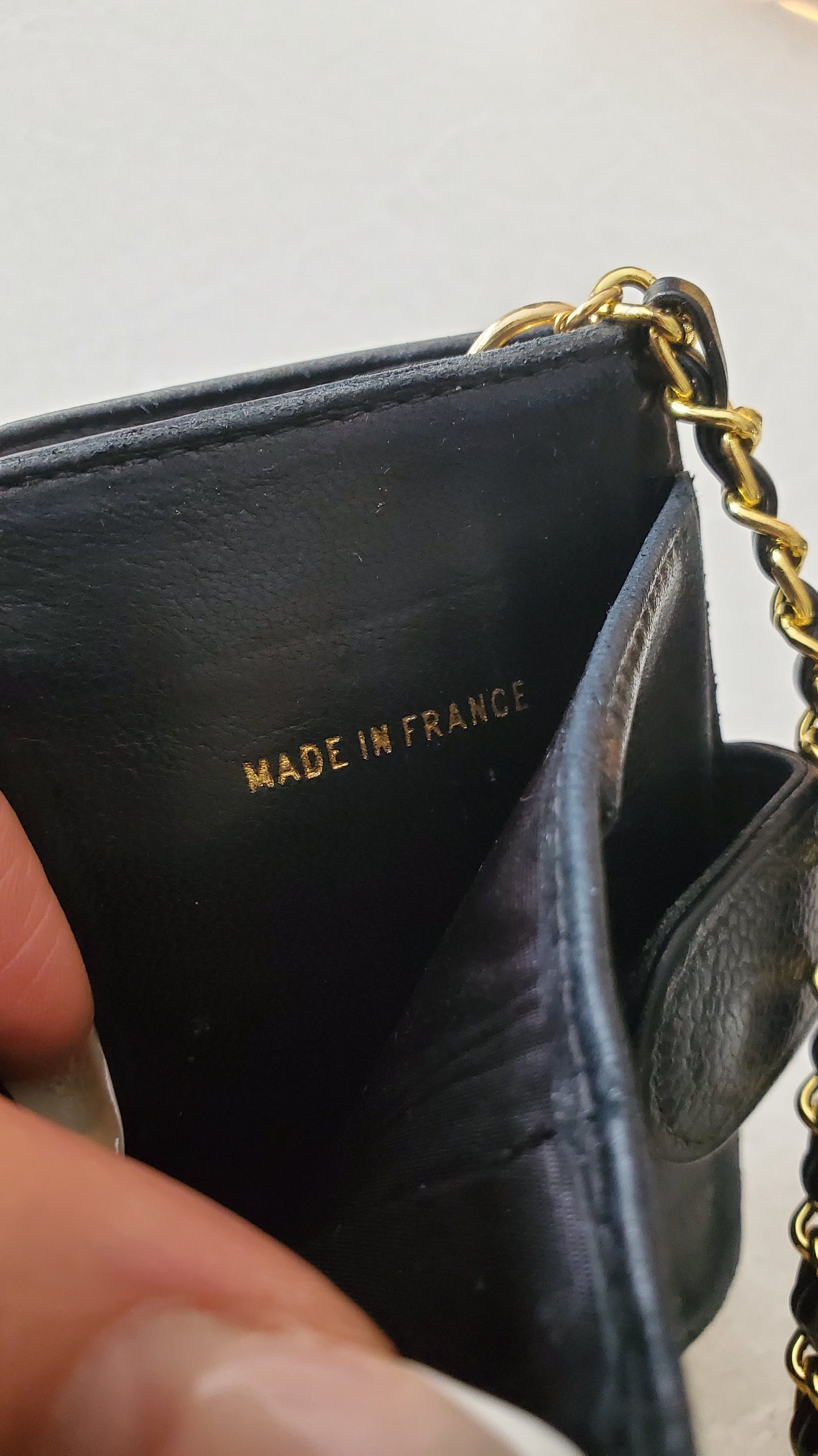 Authentic Vintage Chanel Upcycle Black Caviar Compact Wallet on Chain