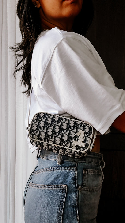 Authentic Vintage Dior Upcycle Navy Shoulder Pouch Purse with Adjustable Strap