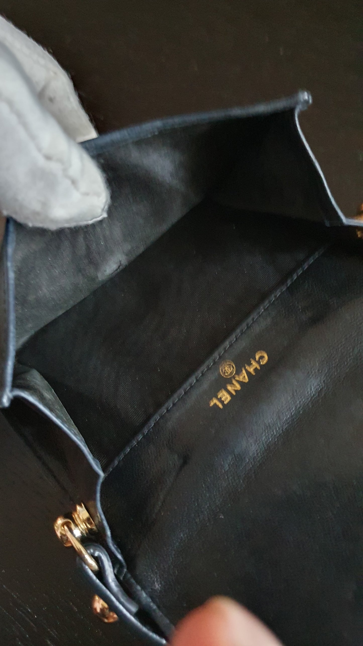 Authentic Chanel Upcycle Small Black Wallet with Strap & Chain