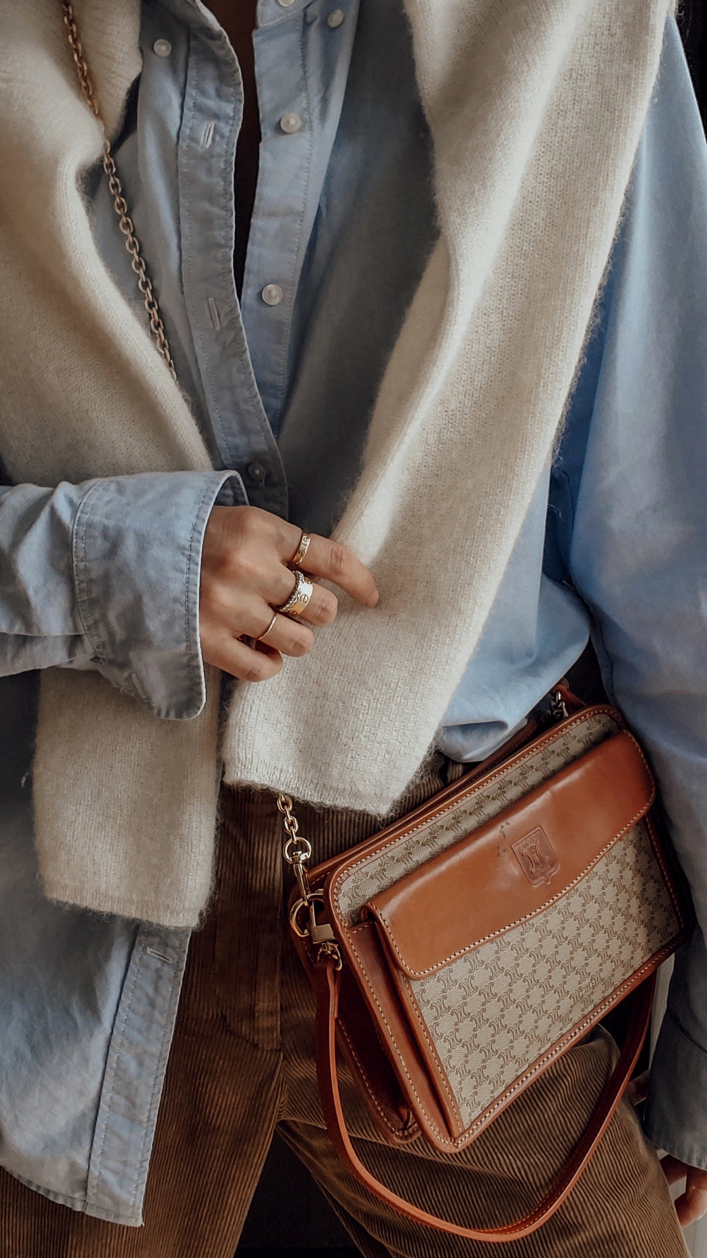 Authentic Vintage Celine Upcycle Tan Purse with Strap & Chain