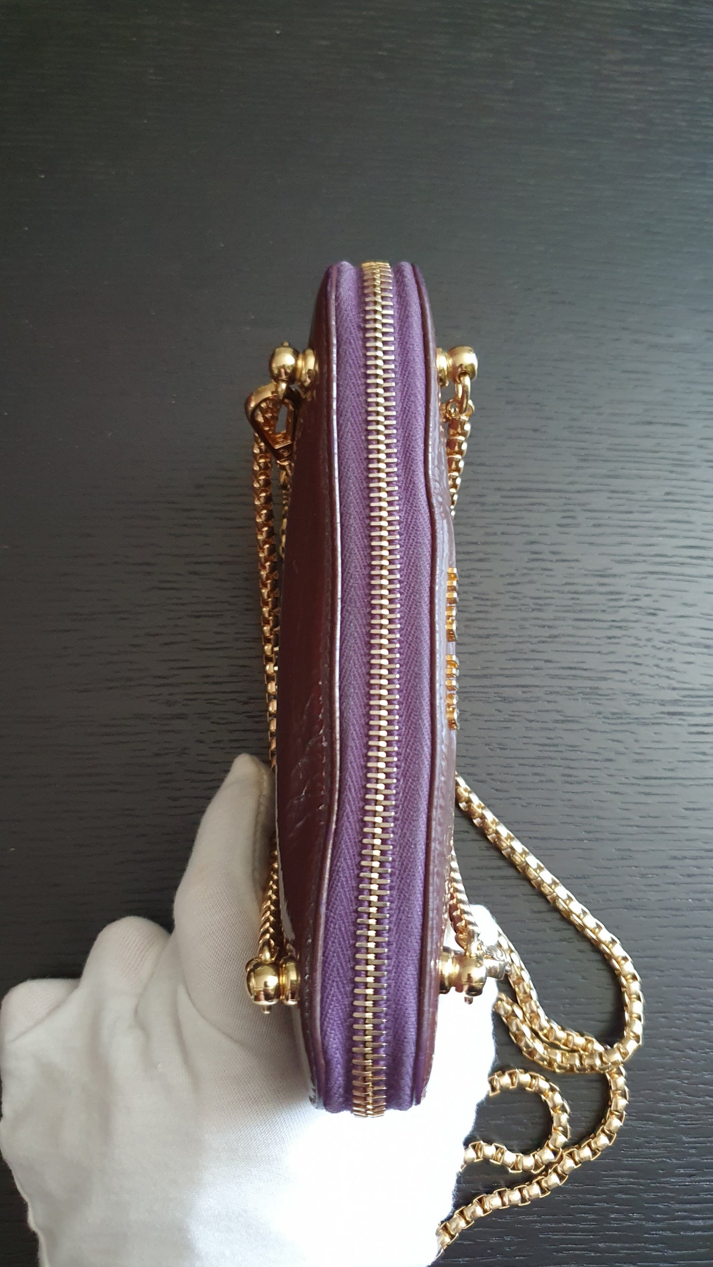 Authentic Miu Miu Upcycle Long Zip Patent Wallet with Chains