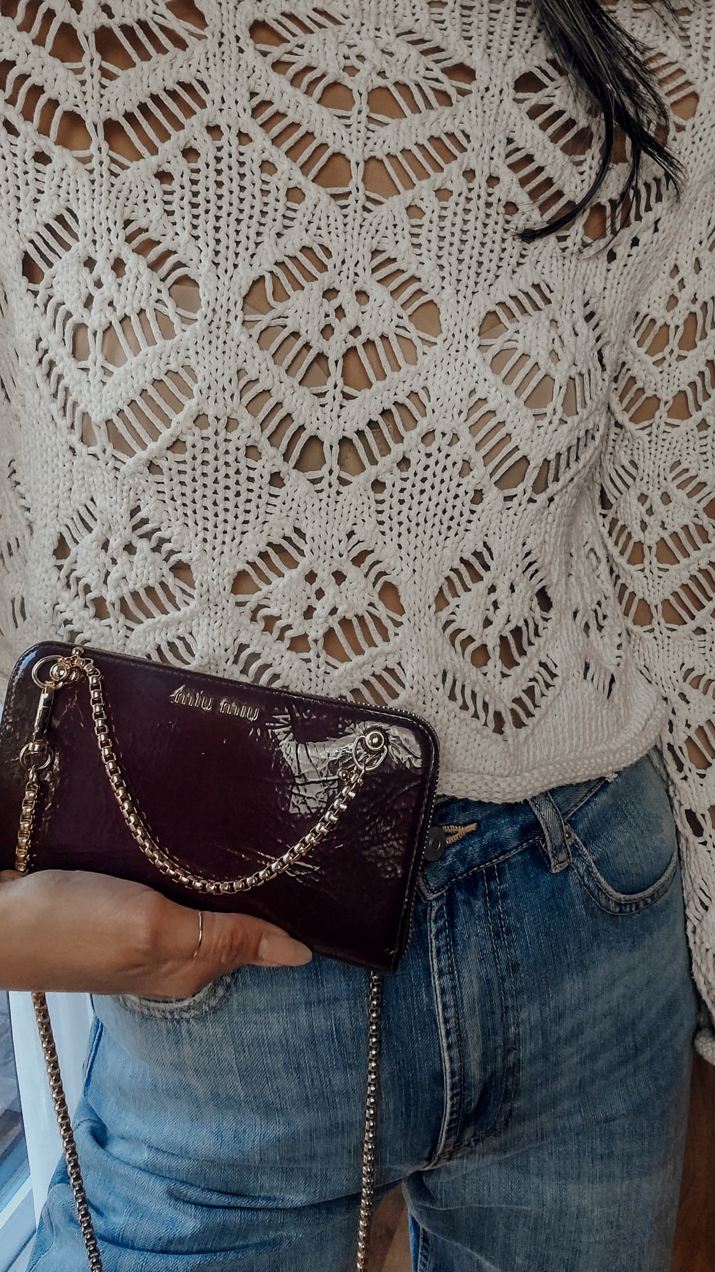 Authentic Miu Miu Upcycle Long Zip Patent Wallet with Chains