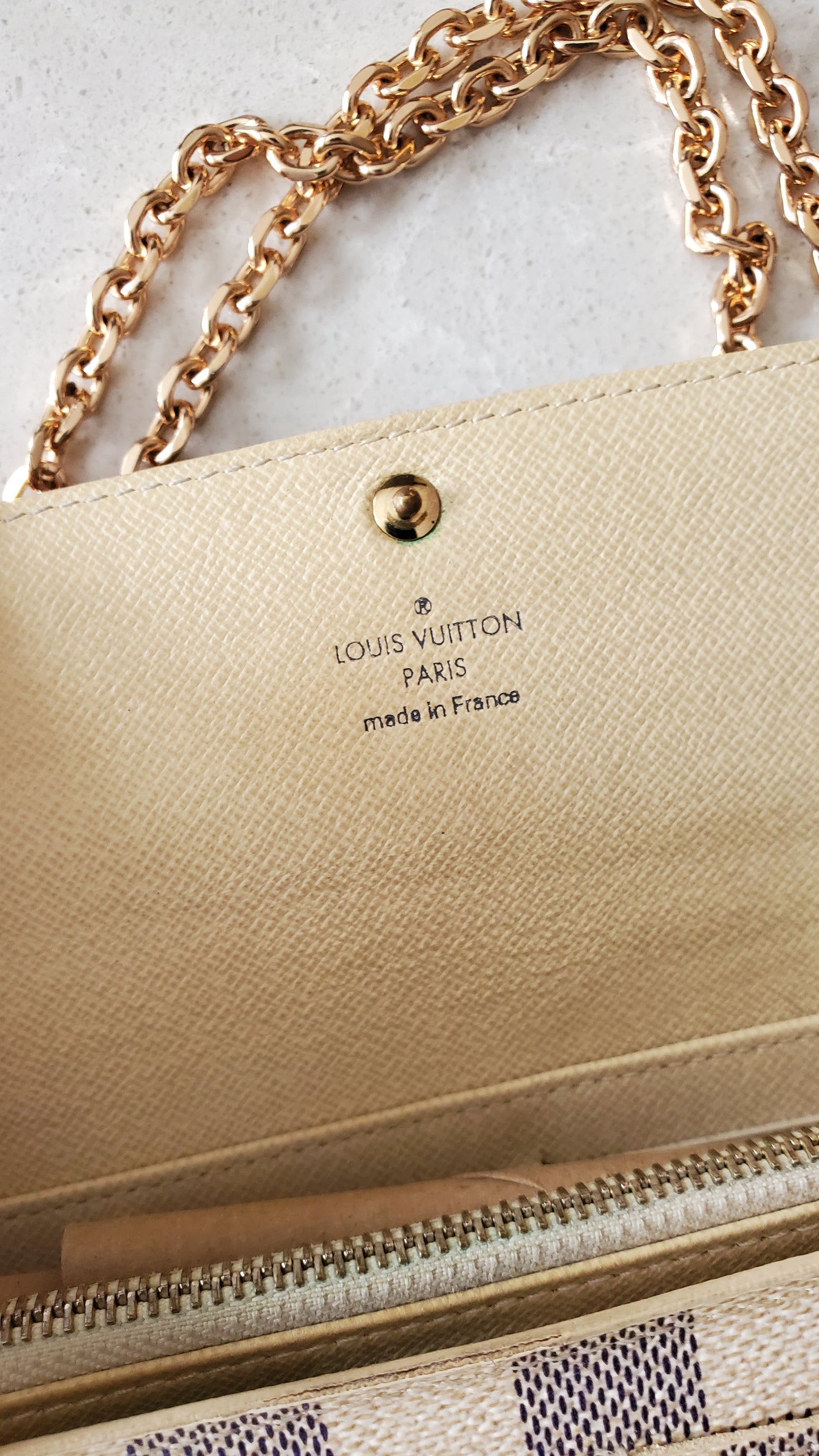 Authentic Louis Vuitton White Damier Upcycle Long Wallet on Chain