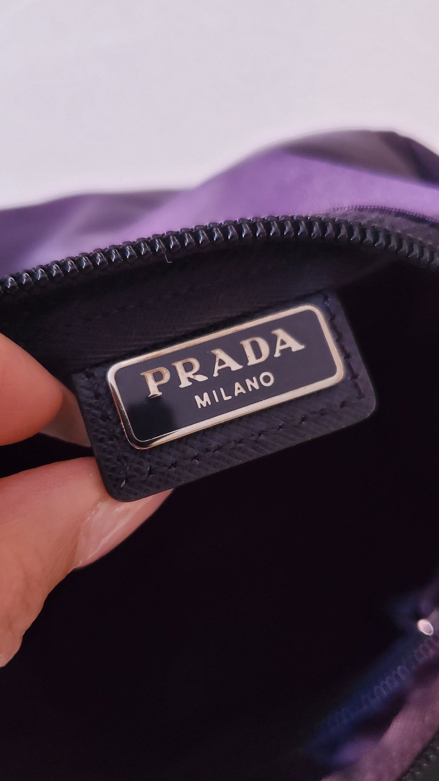 Authentic Prada Upcycle Purple Nylon Medium Size Pouch on Chain & Strap