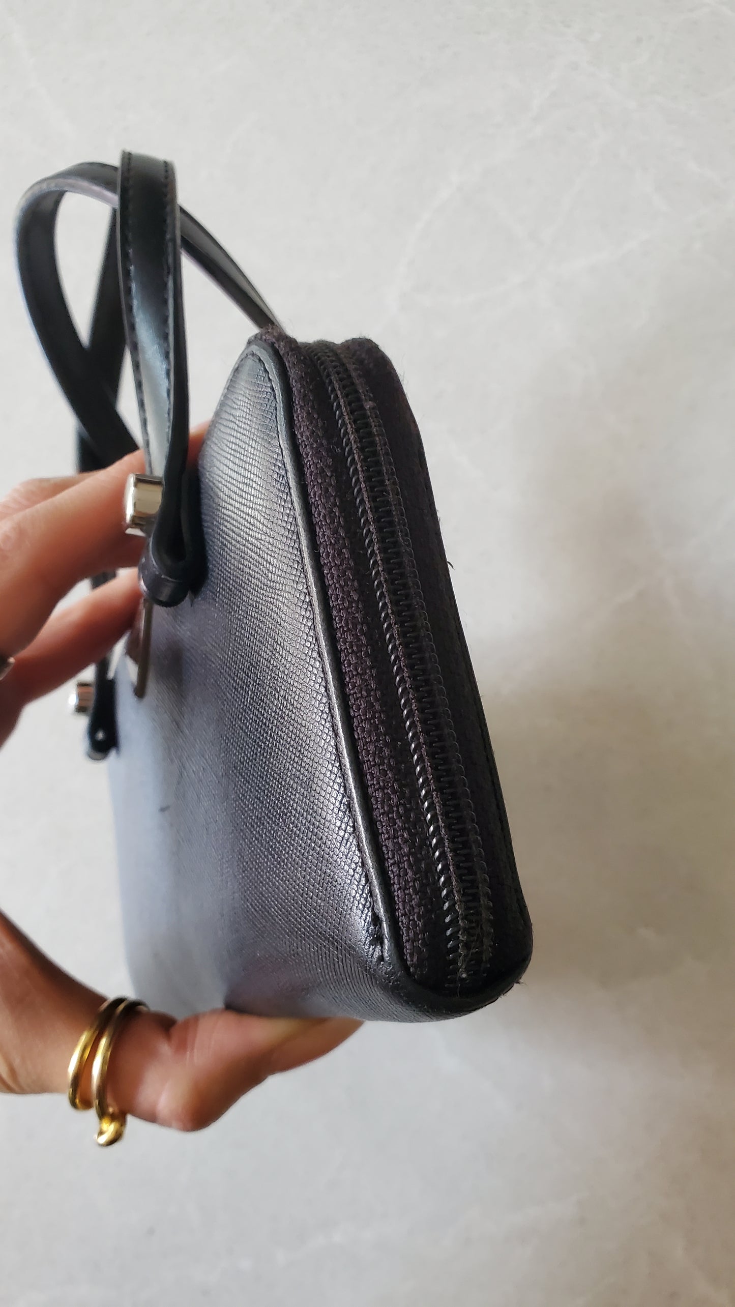 Authentic Prada Upcycle Black Zip-Up Wallet with Handle Straps