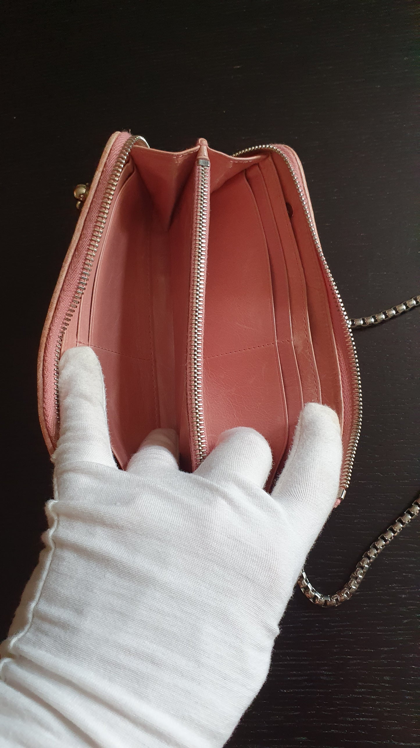 Authentic Miu Miu Upcycle Pink Zip Wallet with Shoulder Chains