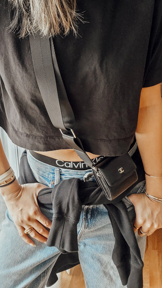 Authentic Chanel Upcycle Black Caviar Compact a Wallet with Strap