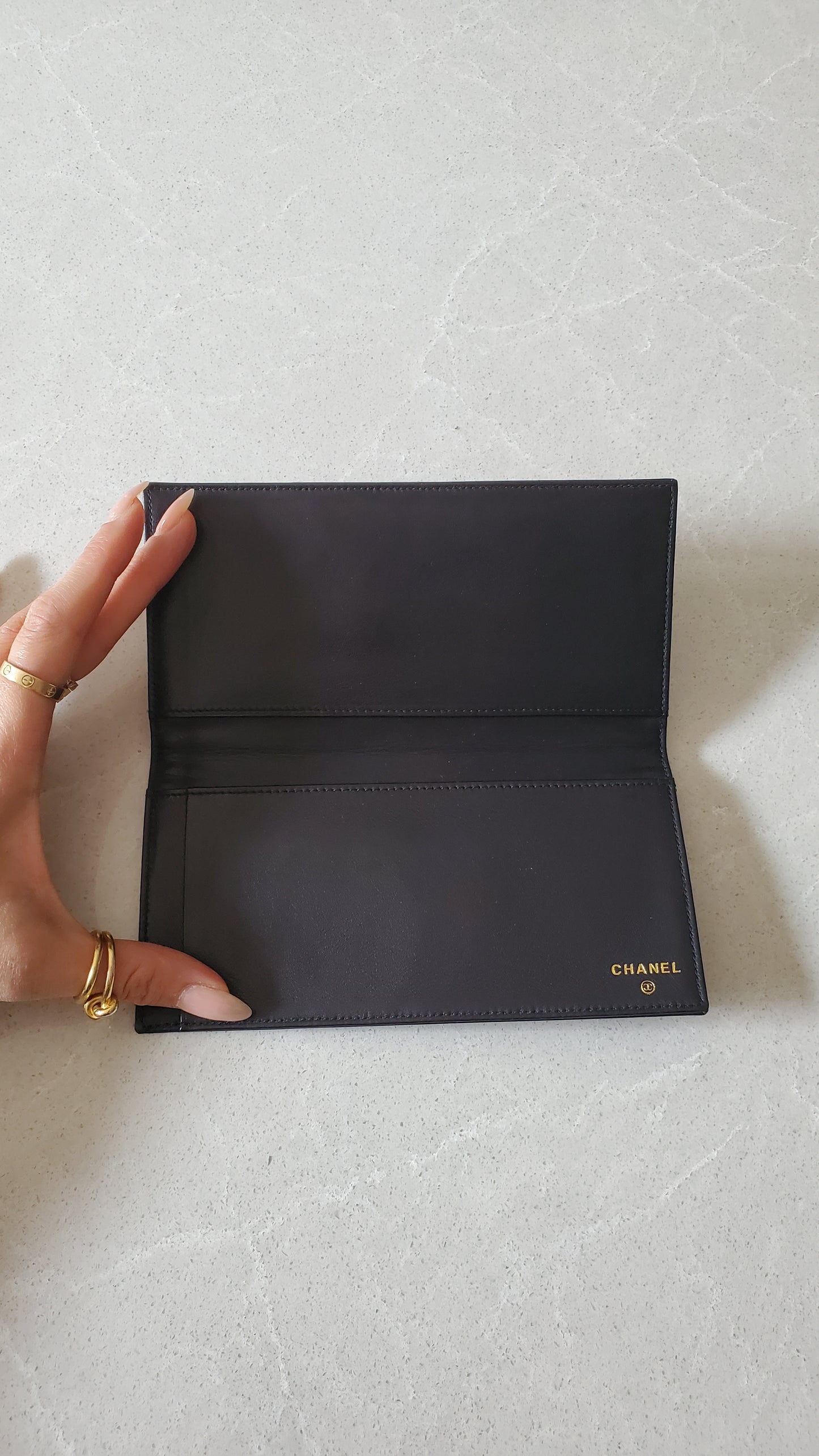 Authentic Chanel Black Patent Flat Flap Wallet