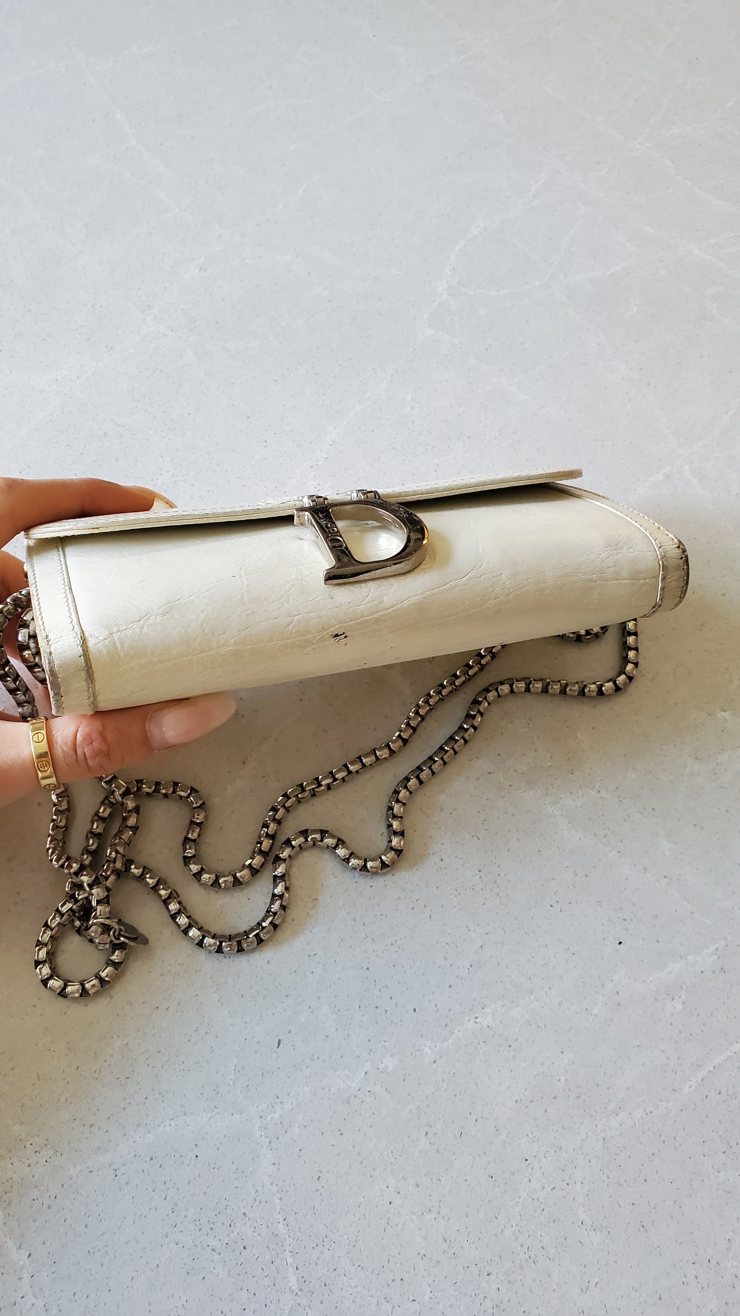 Authentic Vintage Dior Upcycle Cream Wallet with Chain