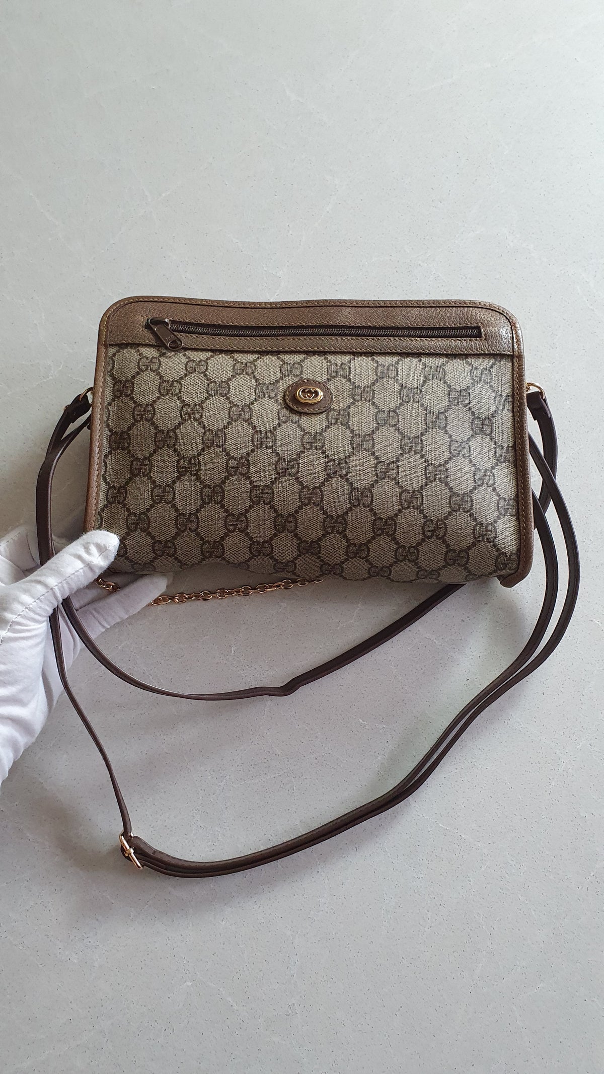 Authentic Vintage Gucci Upcycle Brown Purse with Straps and Chain