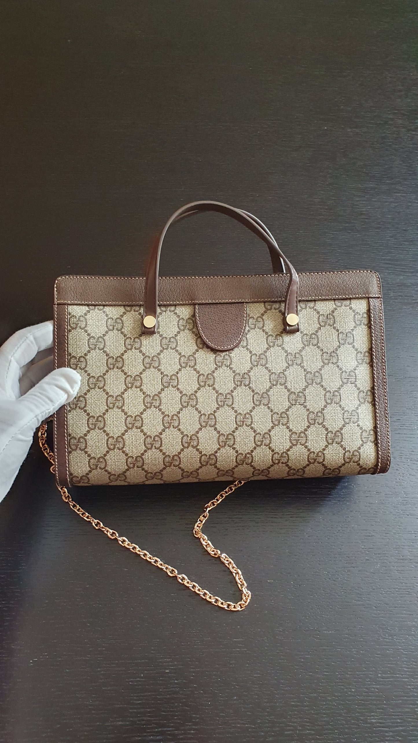 Authentic Vintage Gucci Upcycle Brown Purse (with velcro closing) with Handles & Chain