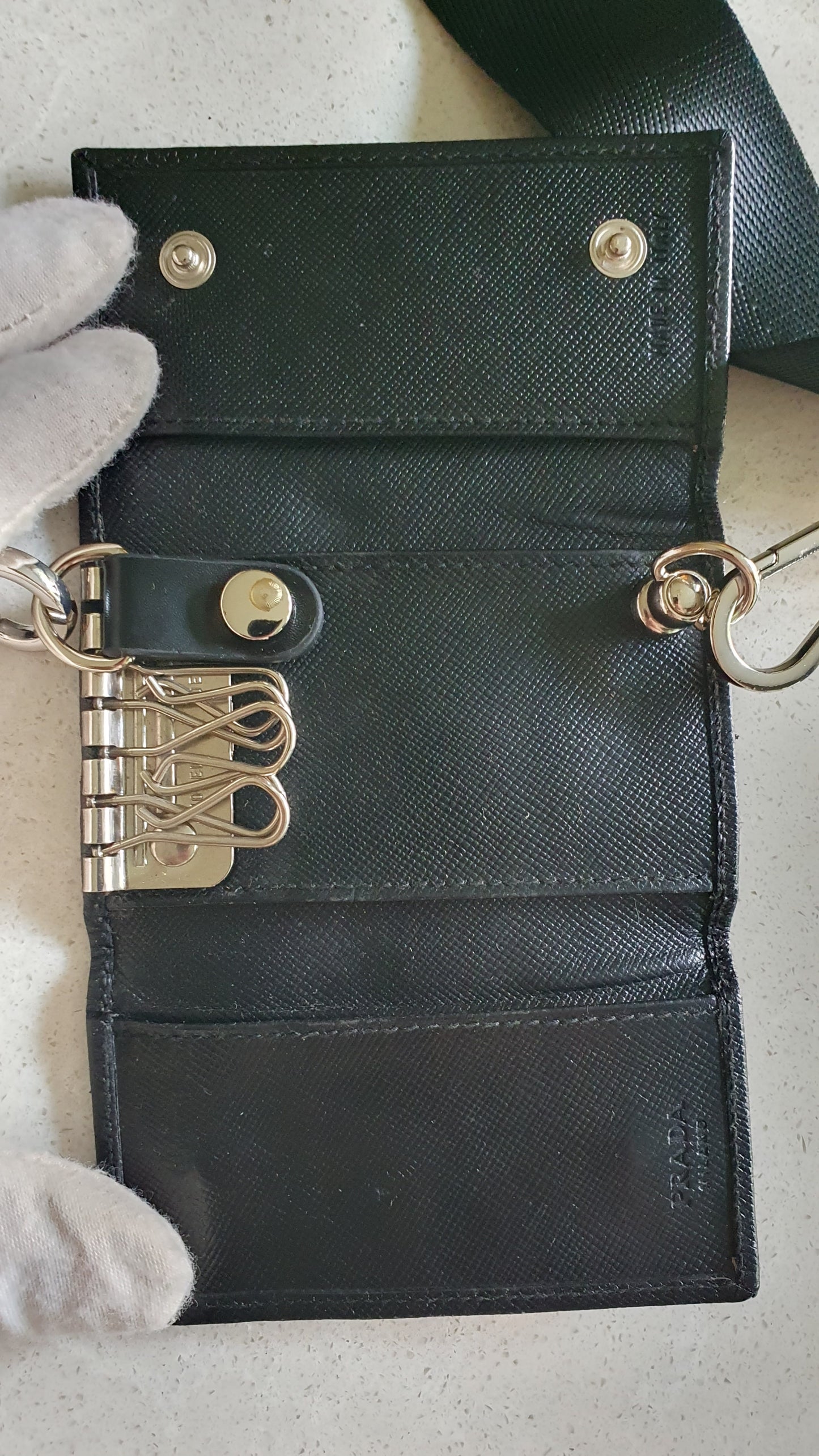 Authentic Prada Upcycle Black Small Keyholder with Strap