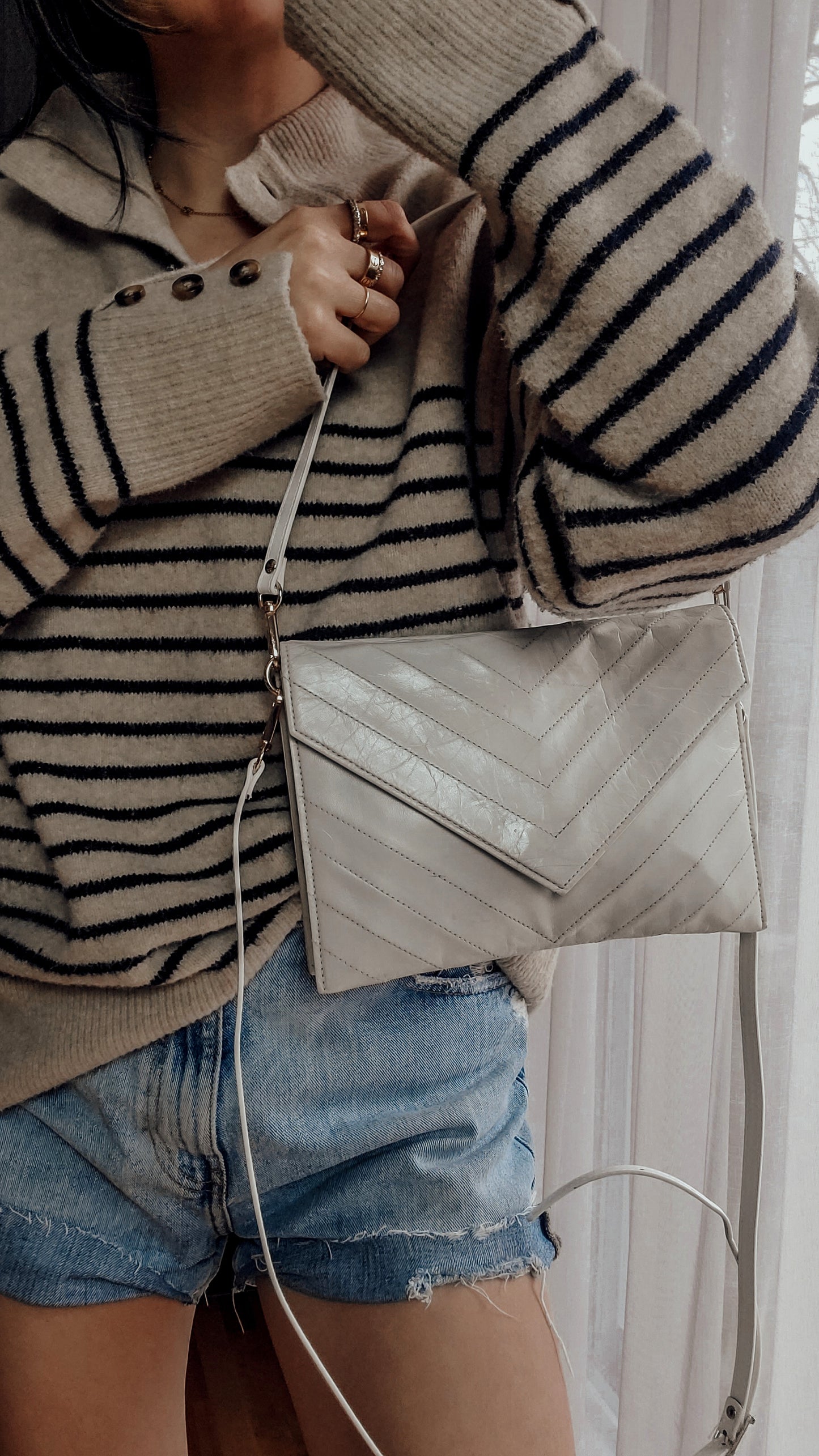 Authentic Vintage YSL Yves Saint Laurent Upcycle White Leather Multi Compartments Purse with Straps