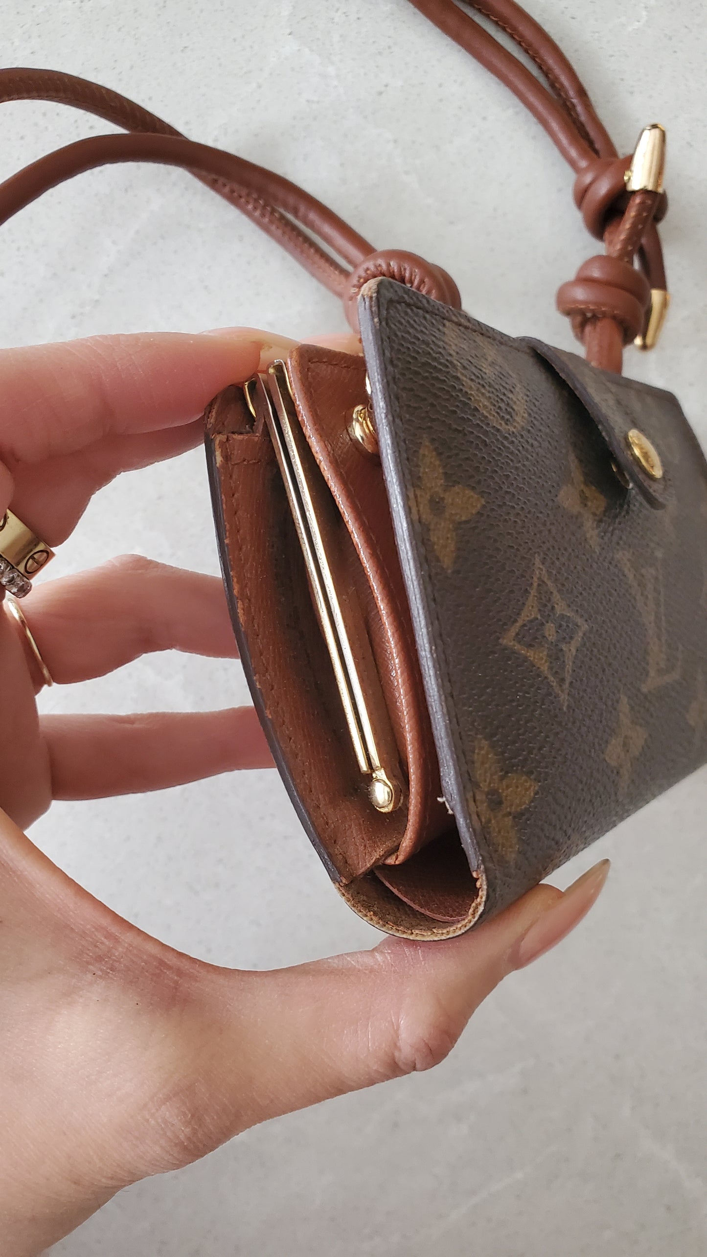 Authentic Vintage Louis Vuitton Upcycle Small Compact Wallet with Strap