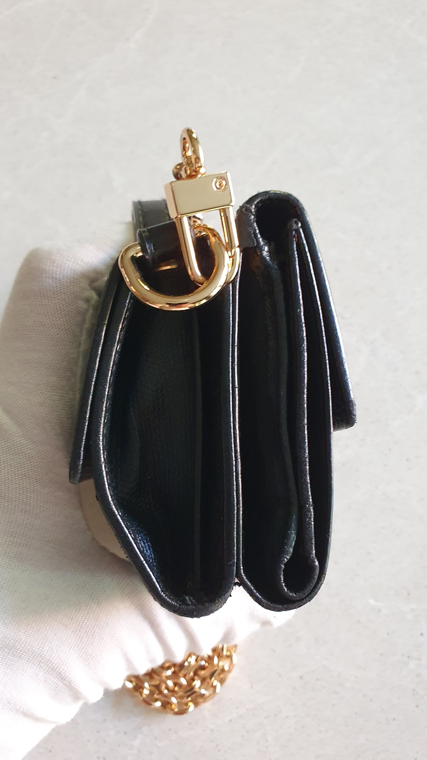 Authentic Chanel Upcycle Small Black Caviar Wallet with Strap and Chain
