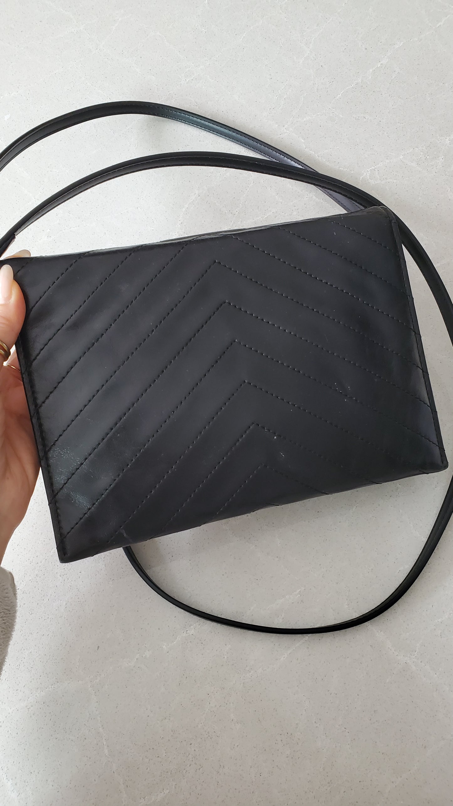 Authentic Vintage YSL Yves Saint Laurent Upcycle Black Leather Multi Compartments Purse with Straps