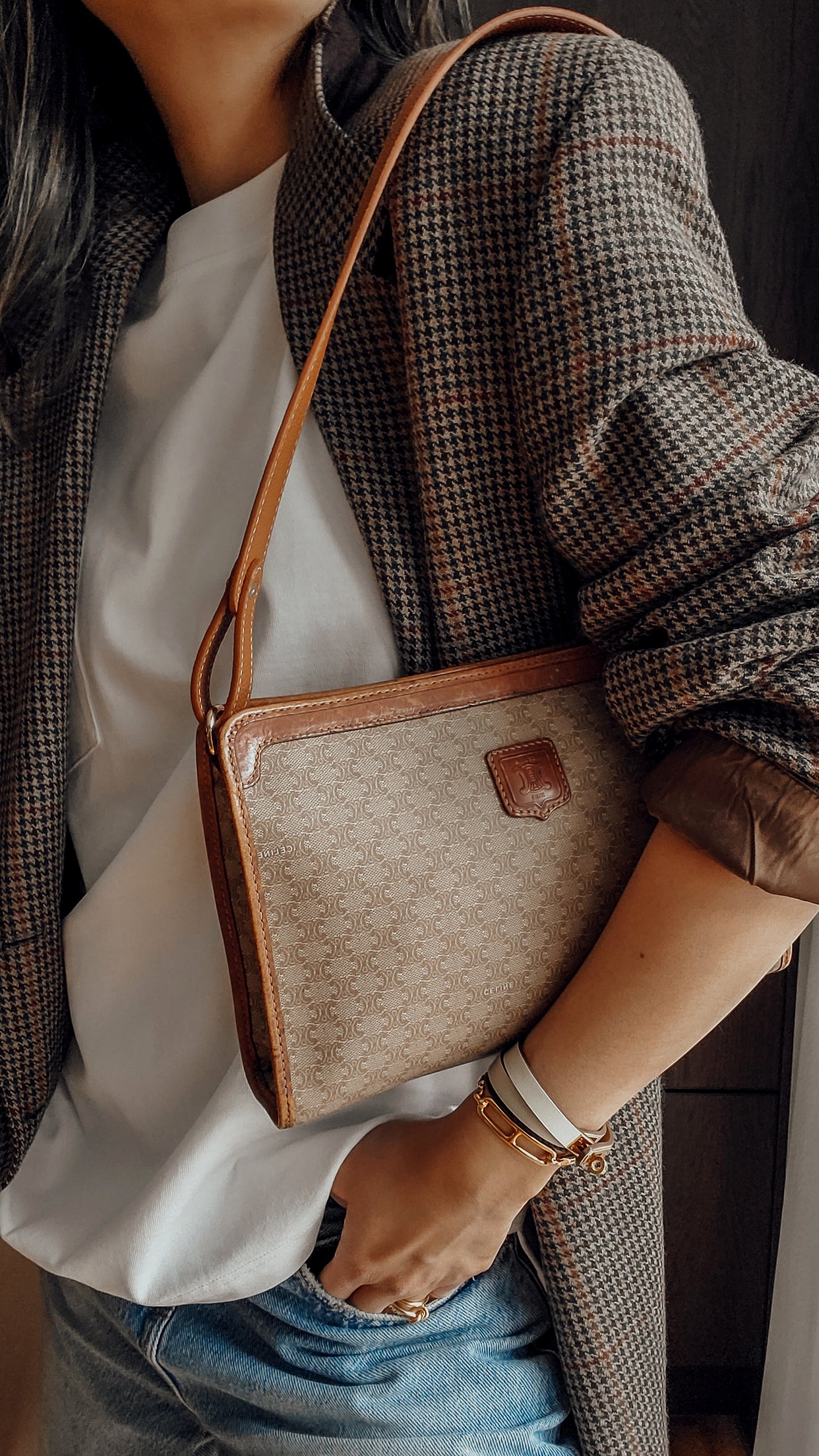 Authentic Vintage Celine Upcycle Shoulder Tan Purse