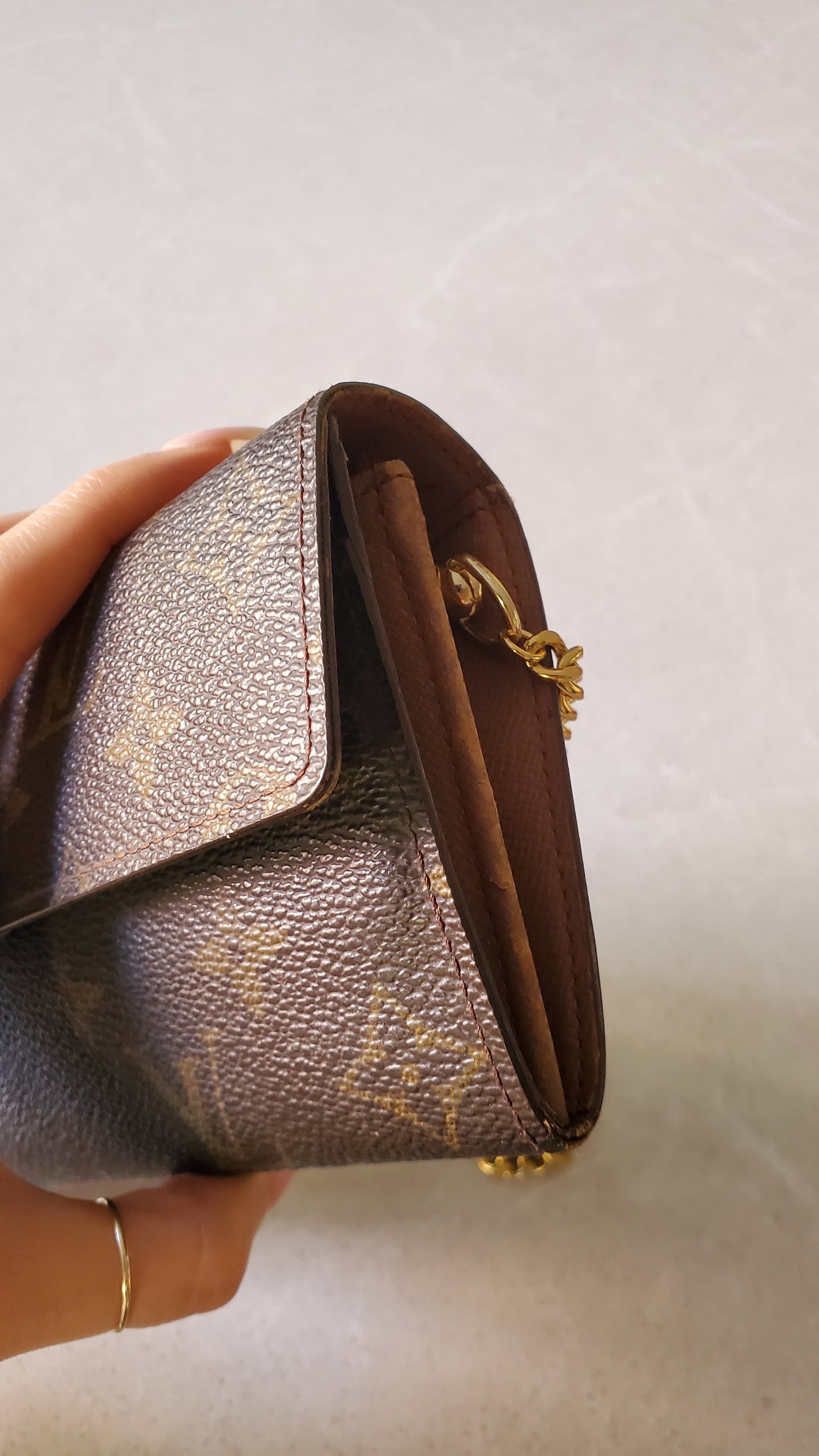 Authentic Louis Vuitton (CA0937) Upcycle Long Brown Wallet on Chain