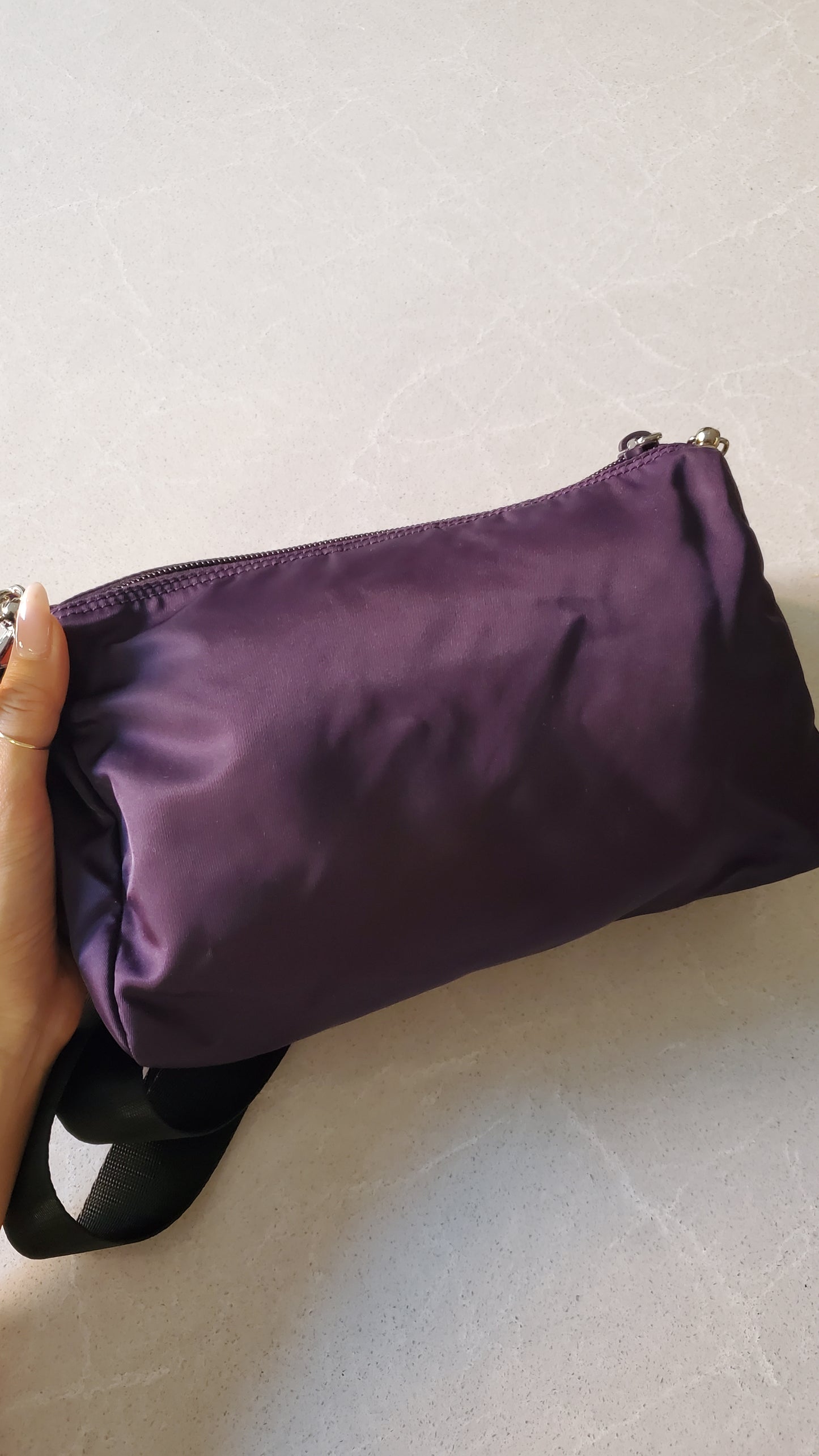 Authentic Prada Upcycle Purple Nylon Medium Size Pouch on Chain & Strap
