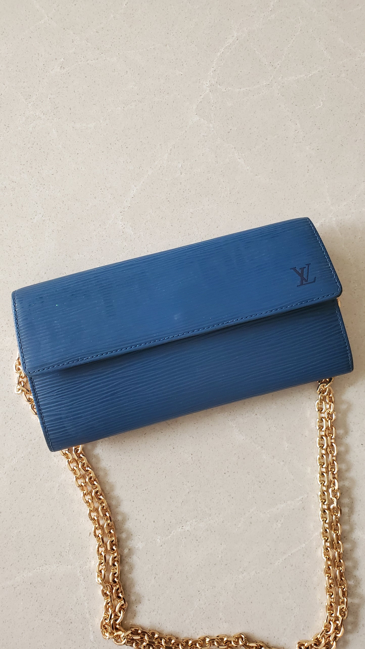 Authentic Louis Vuitton Upcycle Blue Epi Long Wallet on Chain
