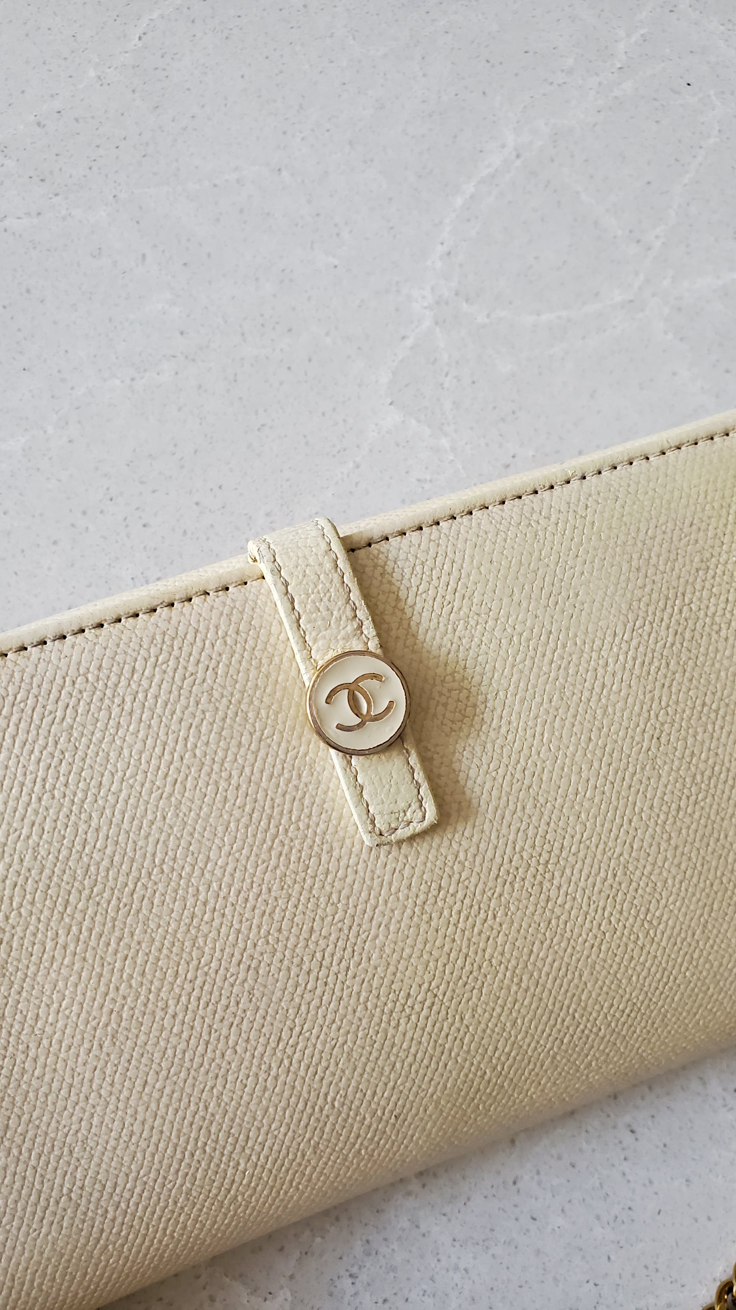 Authentic Vintage Chanel Upcycle Cream Caviar Wallet on Strap