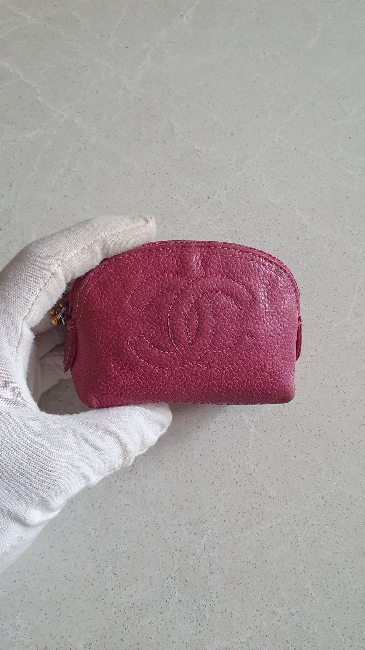 Authentic Chanel Fuchsia Caviar Leather Mini Pouch