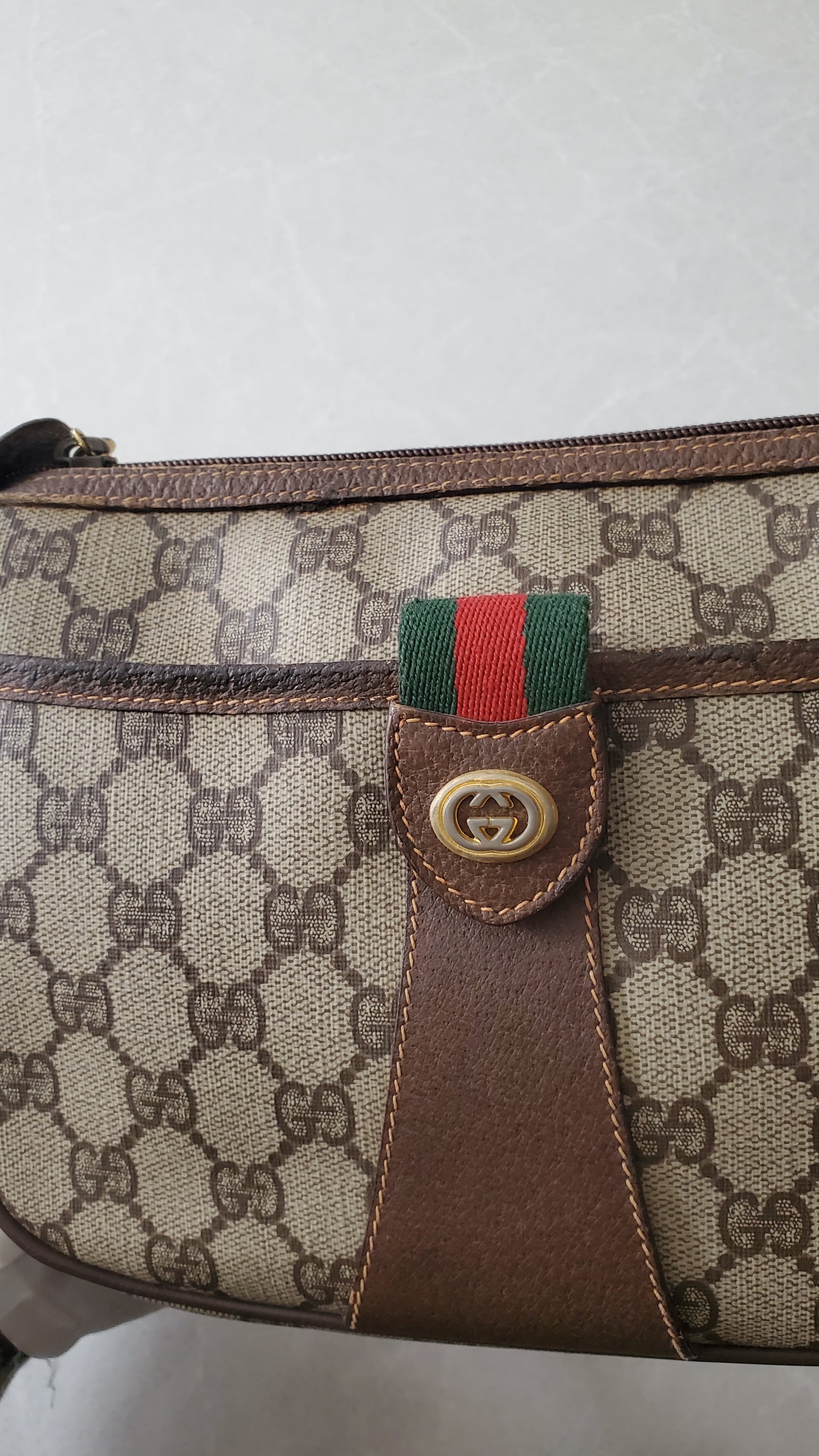 Authentic Vintage Gucci Upcycle Shoulder/ Crossbody Brown Purse on Chain