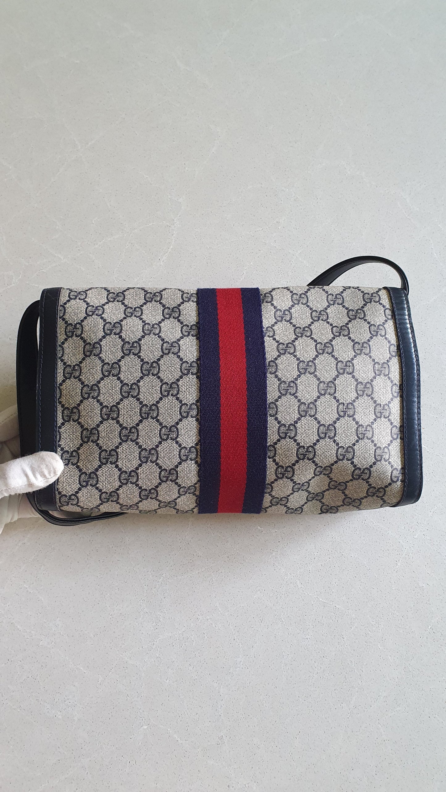 Authentic Vintage Gucci Upcycle (Dark Navy) Large Purse with Shoulder Strap