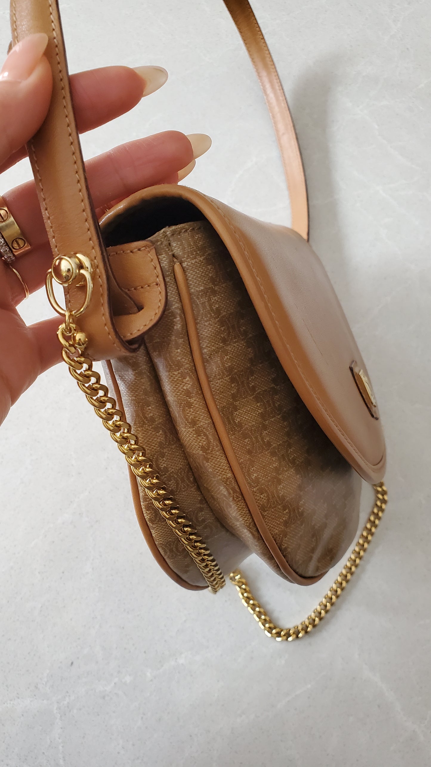 Authentic Vintage Celine Upcycle Tan Purse on Chain