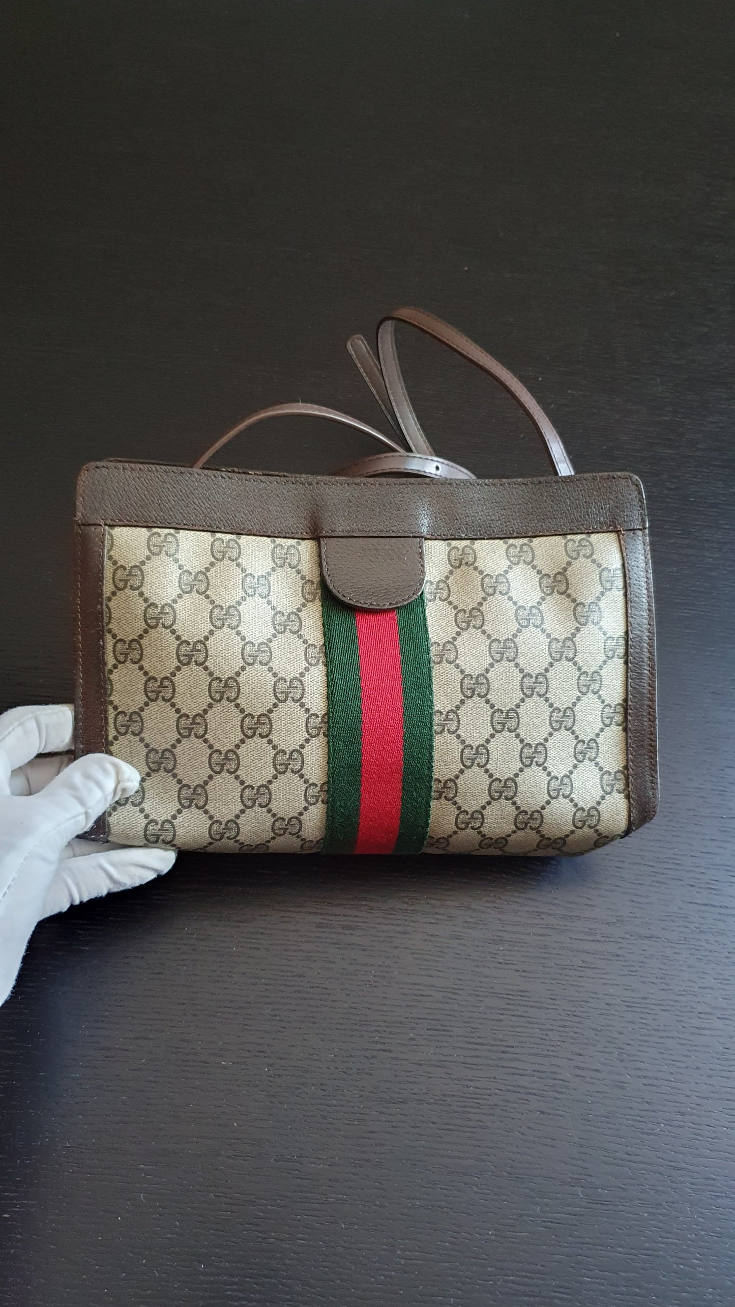 Authentic Vintage Gucci Upcycle Brown Purse (with velcro closing) with Adjustable Strap & Chain