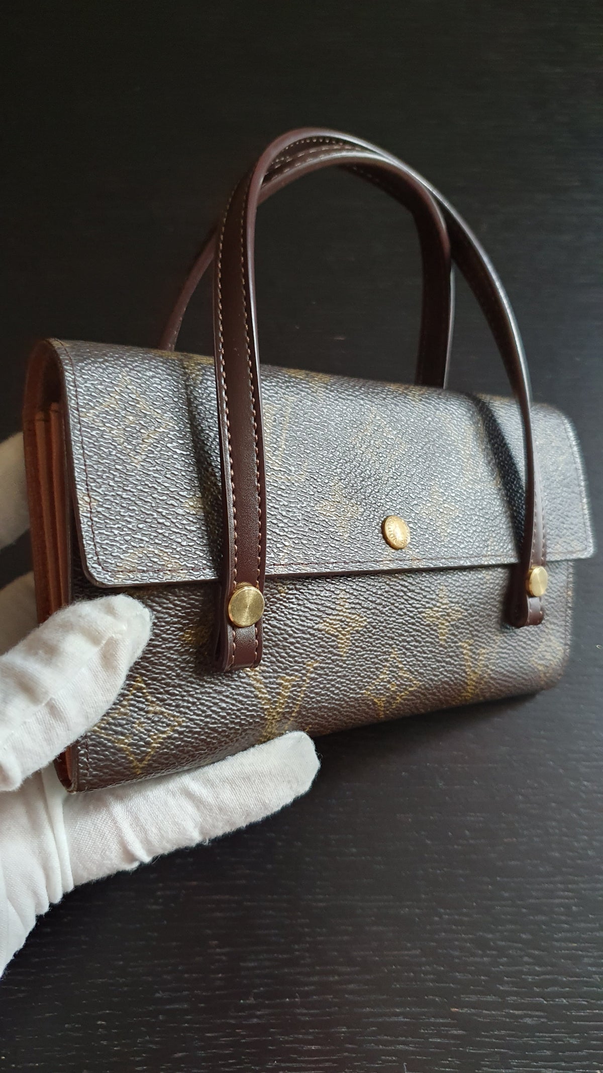 Authentic Vintage Louis Vuitton (3) Upcycle Brown Monogram Wallet with Two Handles